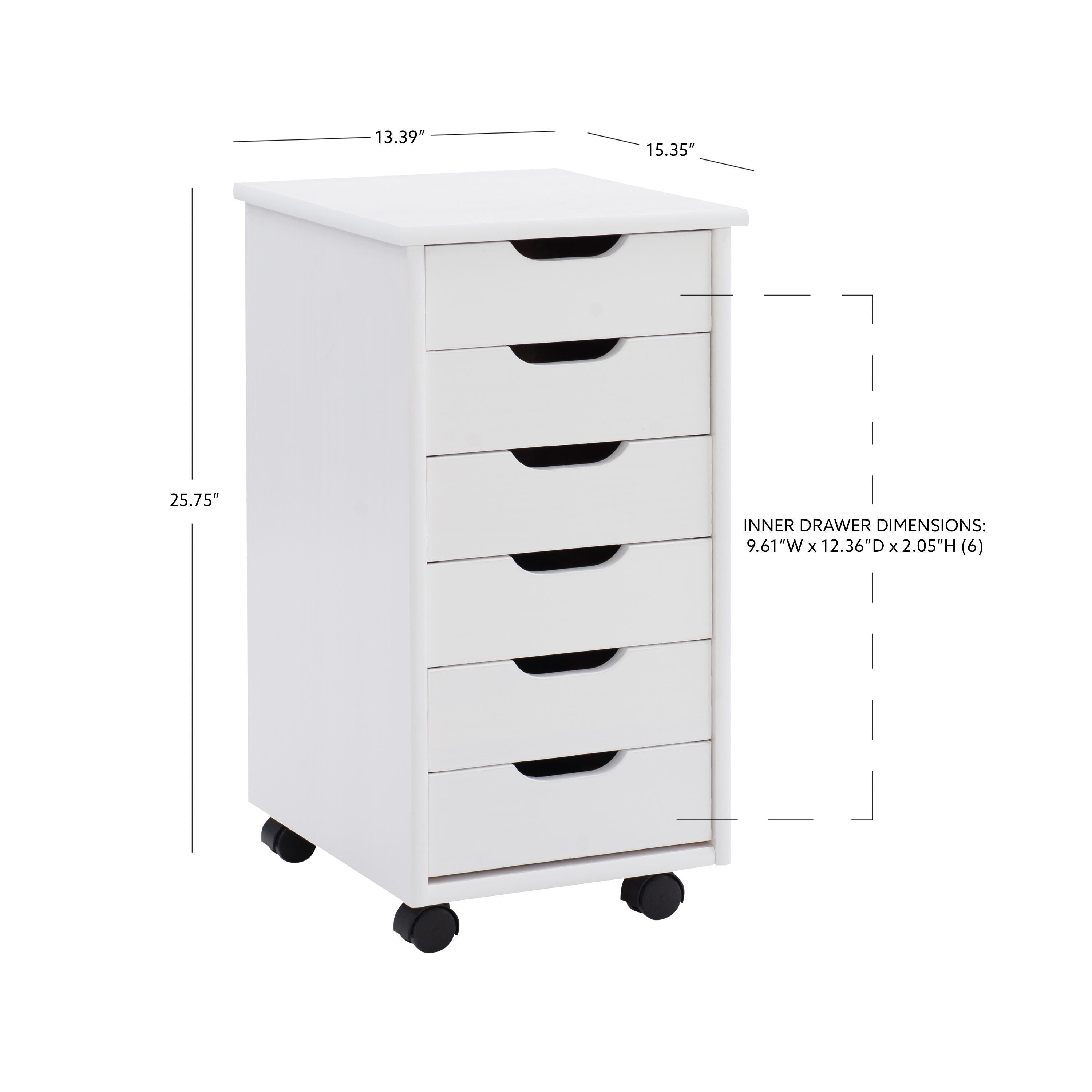 Linon Rudy Solid 6 Drawer Rolling Storage Cabinet, White, large