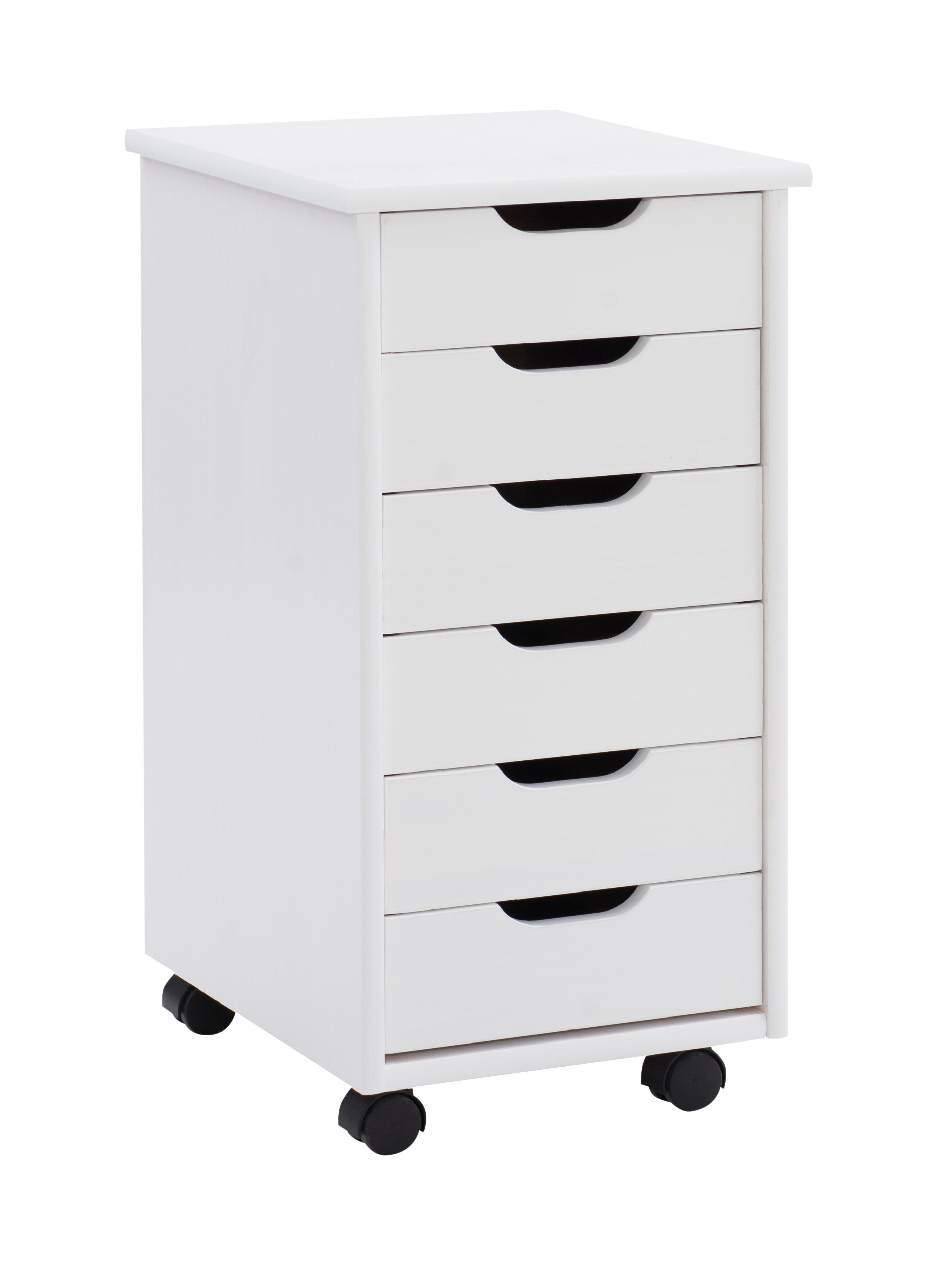 Linon Rudy Solid 6 Drawer Rolling Storage Cabinet, White, large