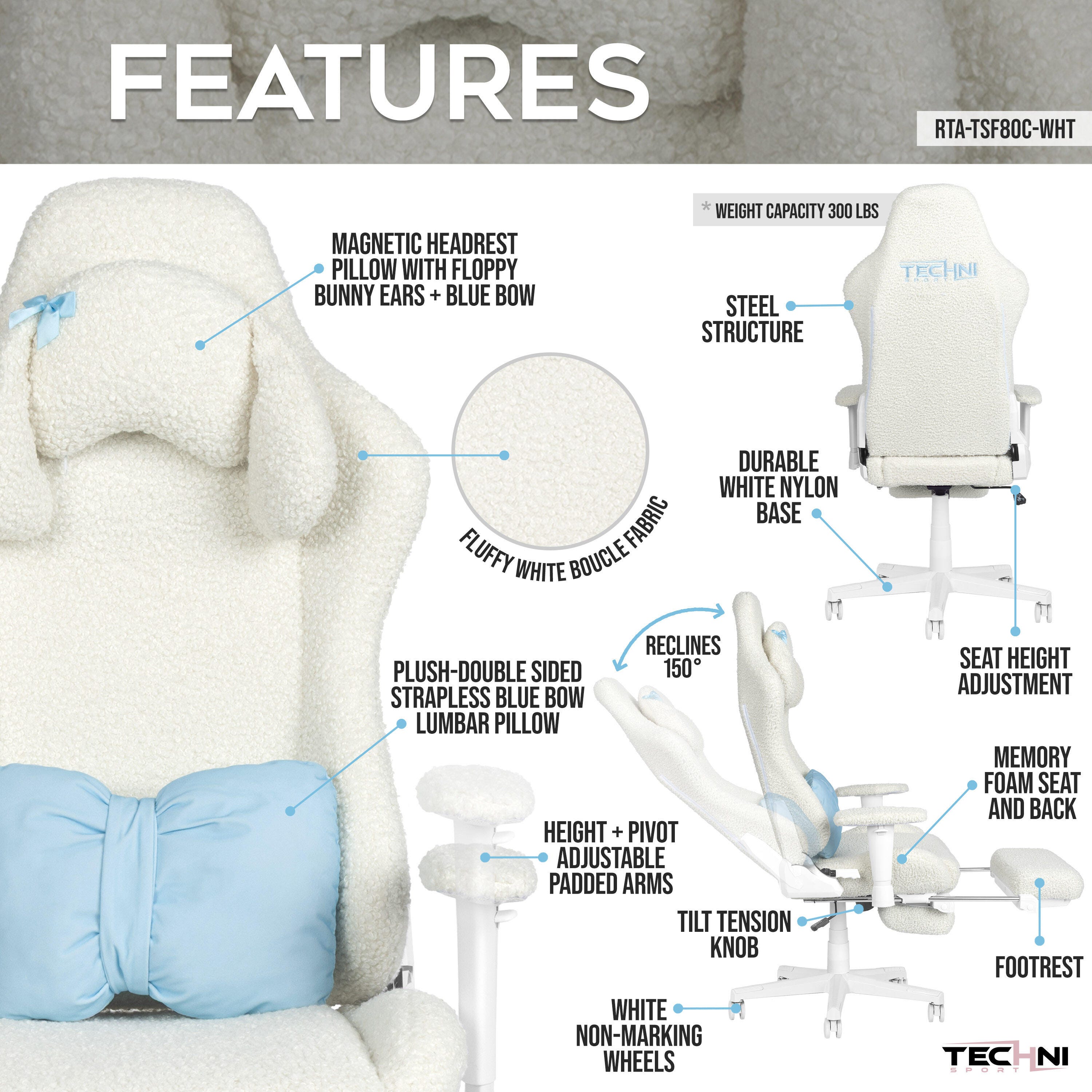 Techni Sport Bunny Gaming Chair, , large