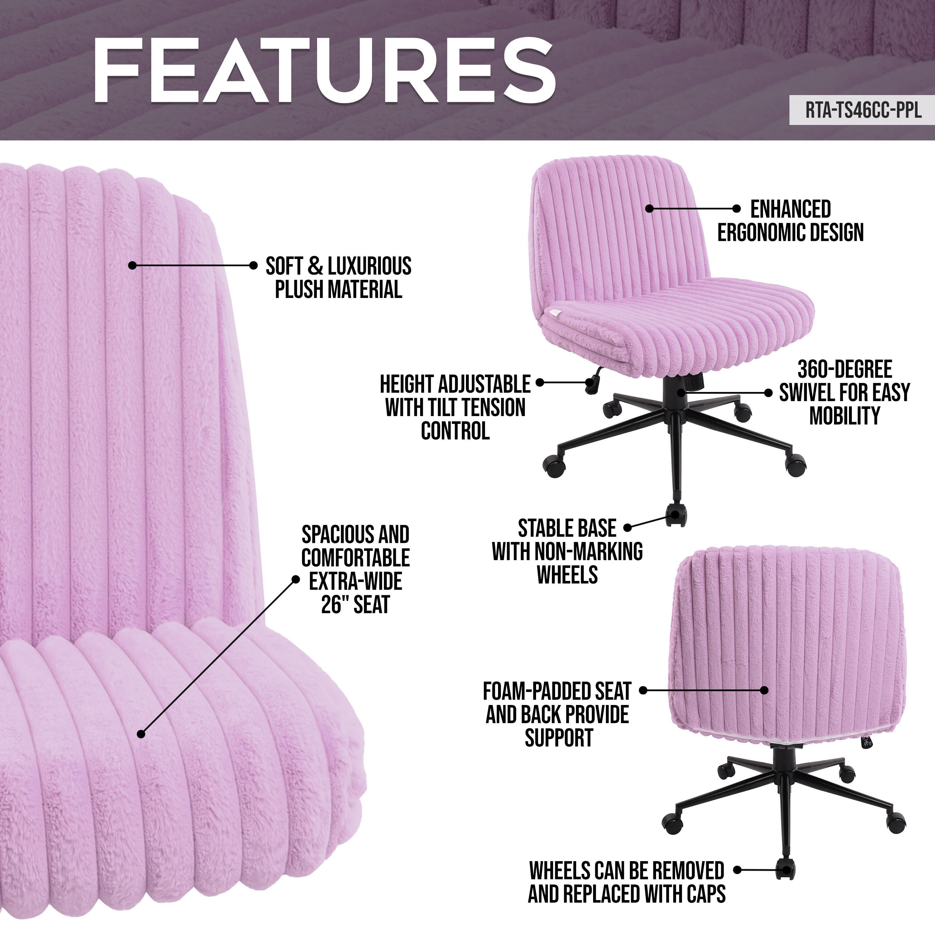 Techni Sport Criss Cross Gaming Chair, Purple, large