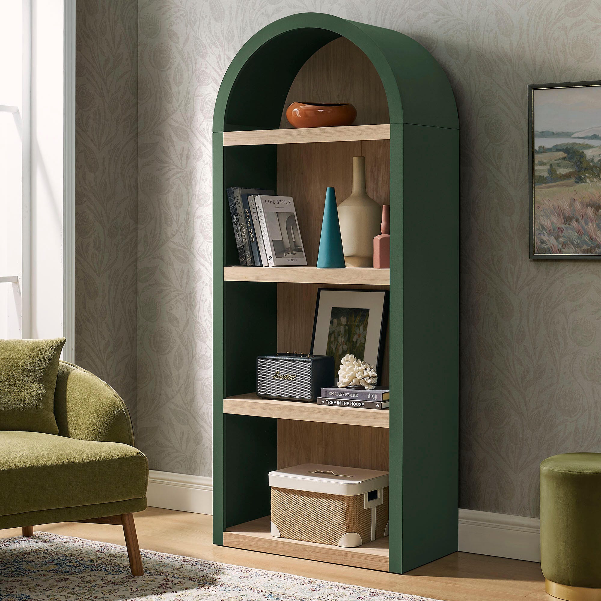 Modway Caleb 75" Bookcase, Hunter Green, large