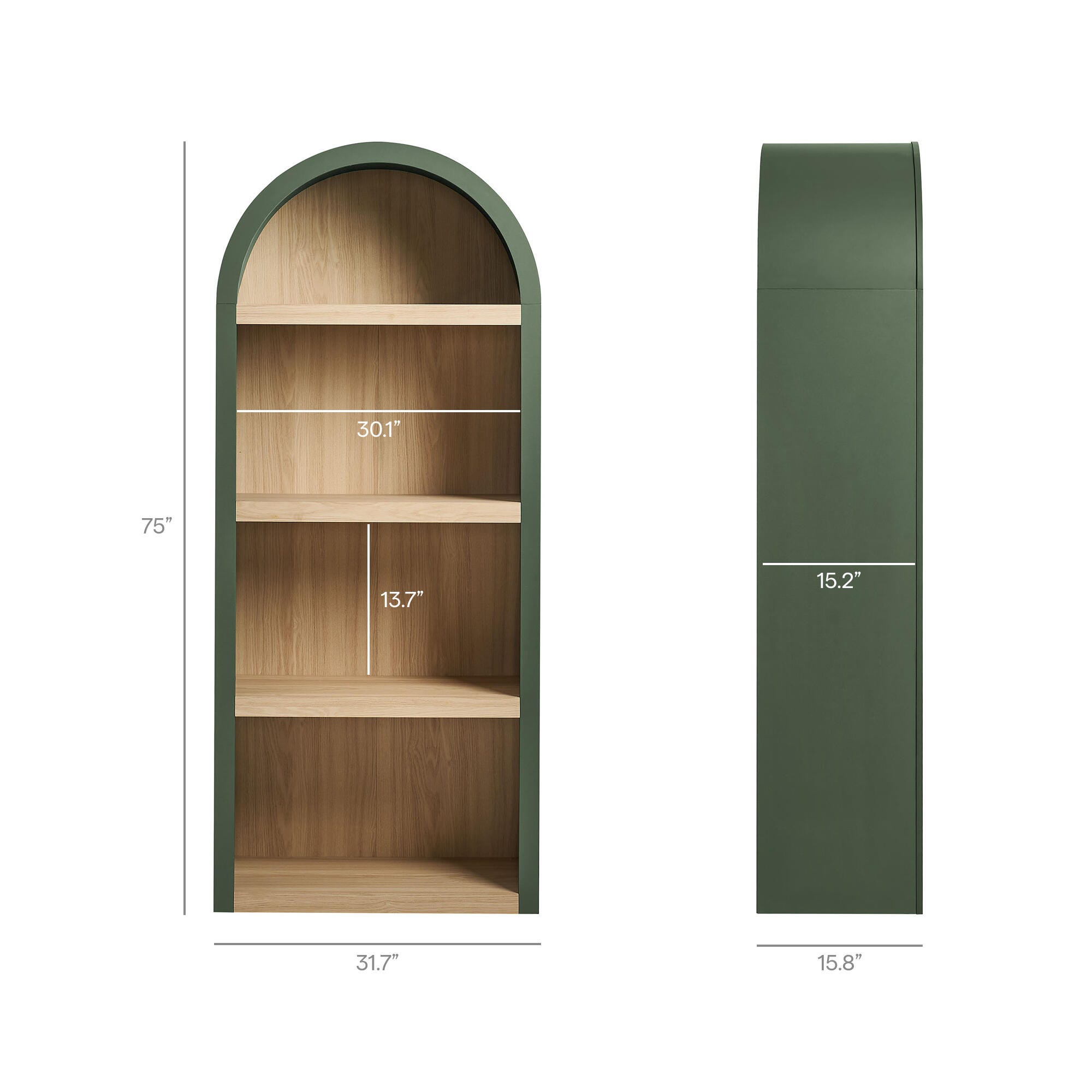 Modway Caleb 75" Bookcase, Hunter Green, large