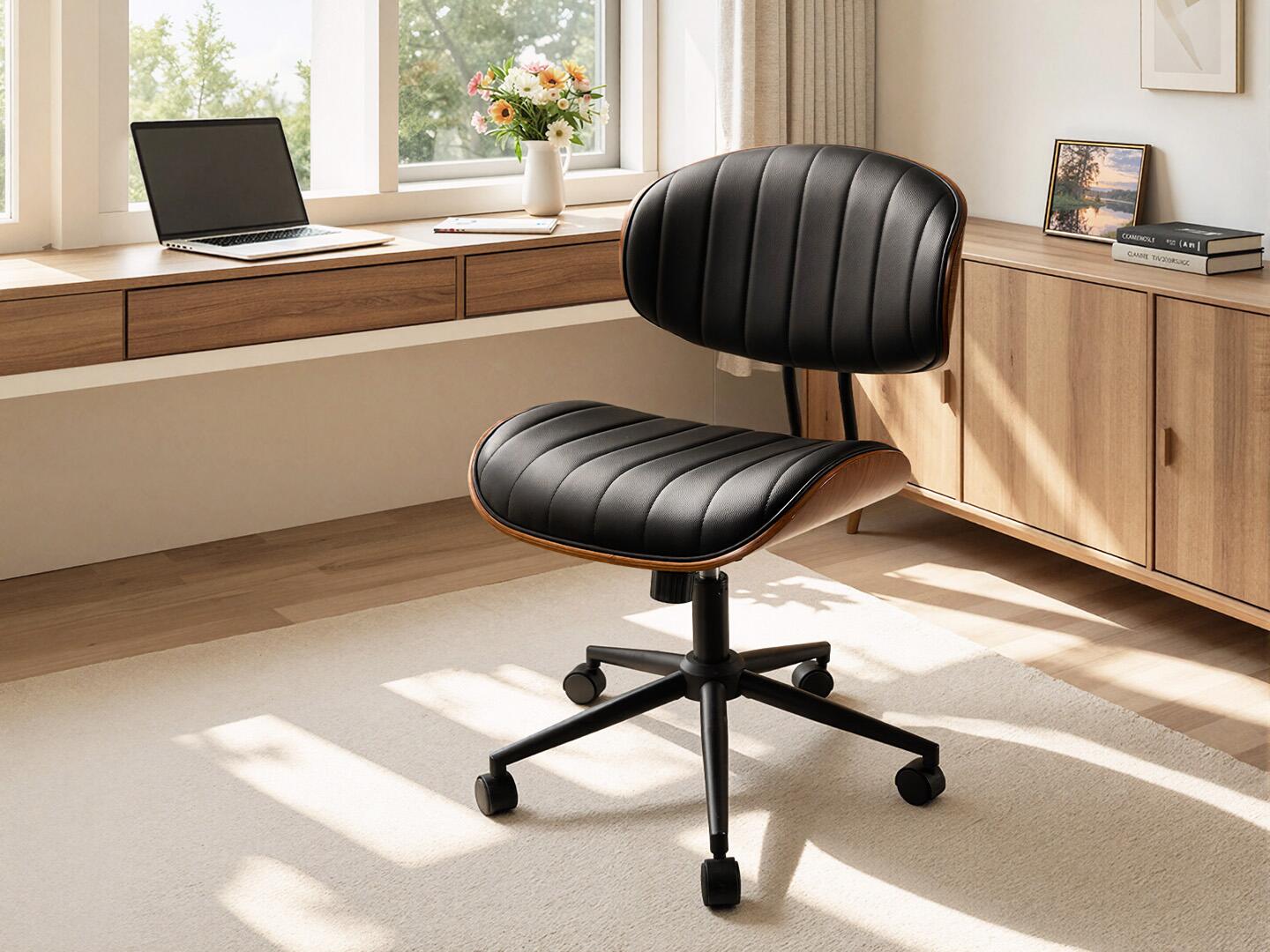 HOMLUX Striped Home Office Desk Chair, Black/Brown, rollover