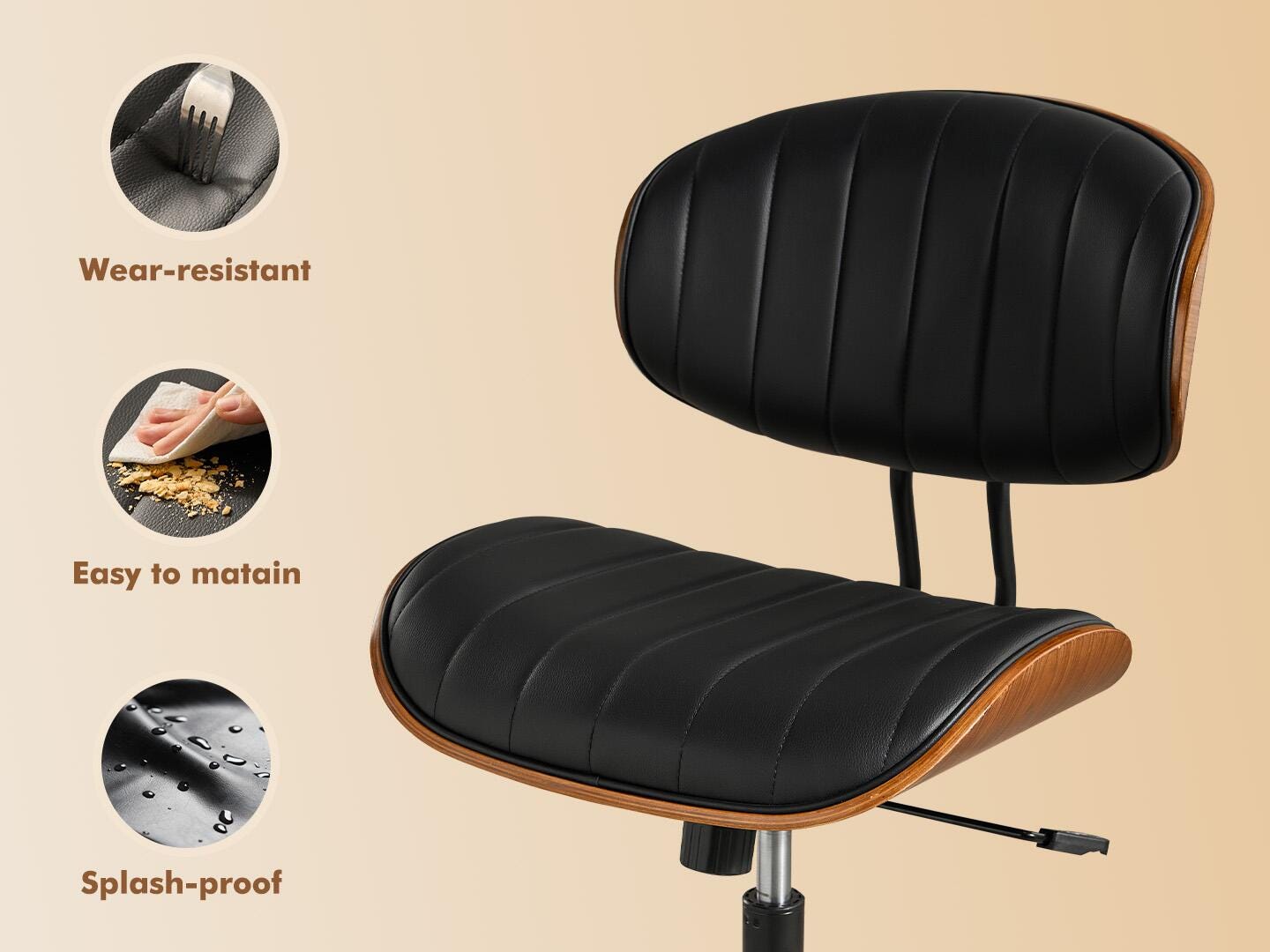 HOMLUX Striped Home Office Desk Chair, Black/Brown, large