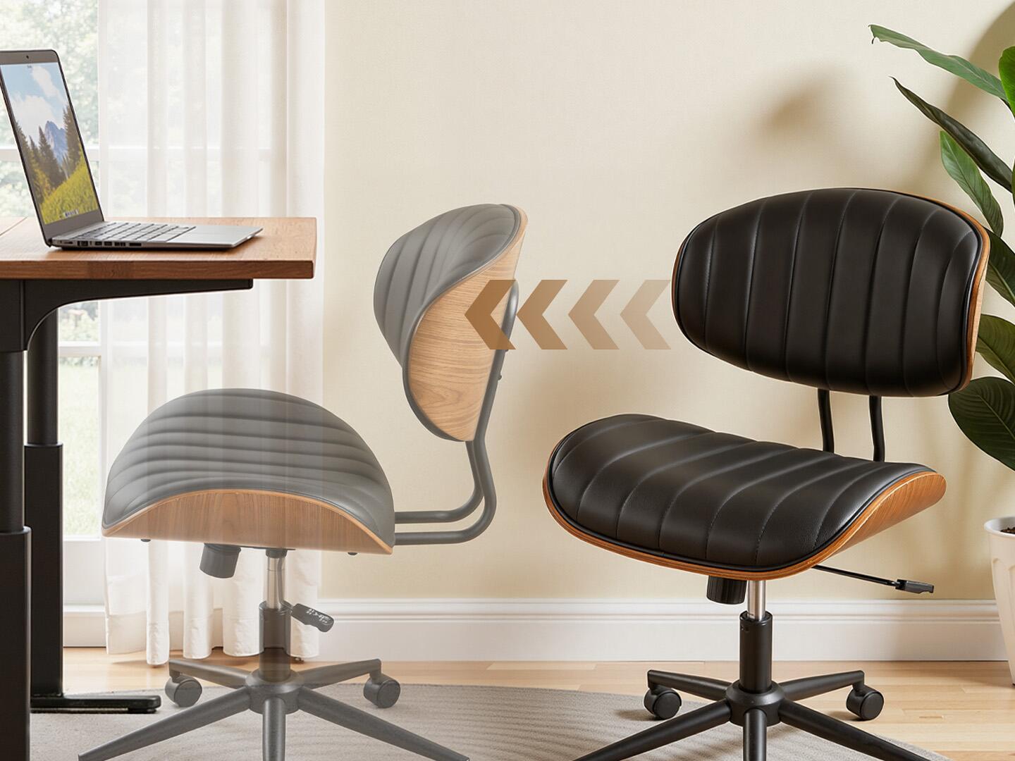 HOMLUX Striped Home Office Desk Chair, Black/Brown, large