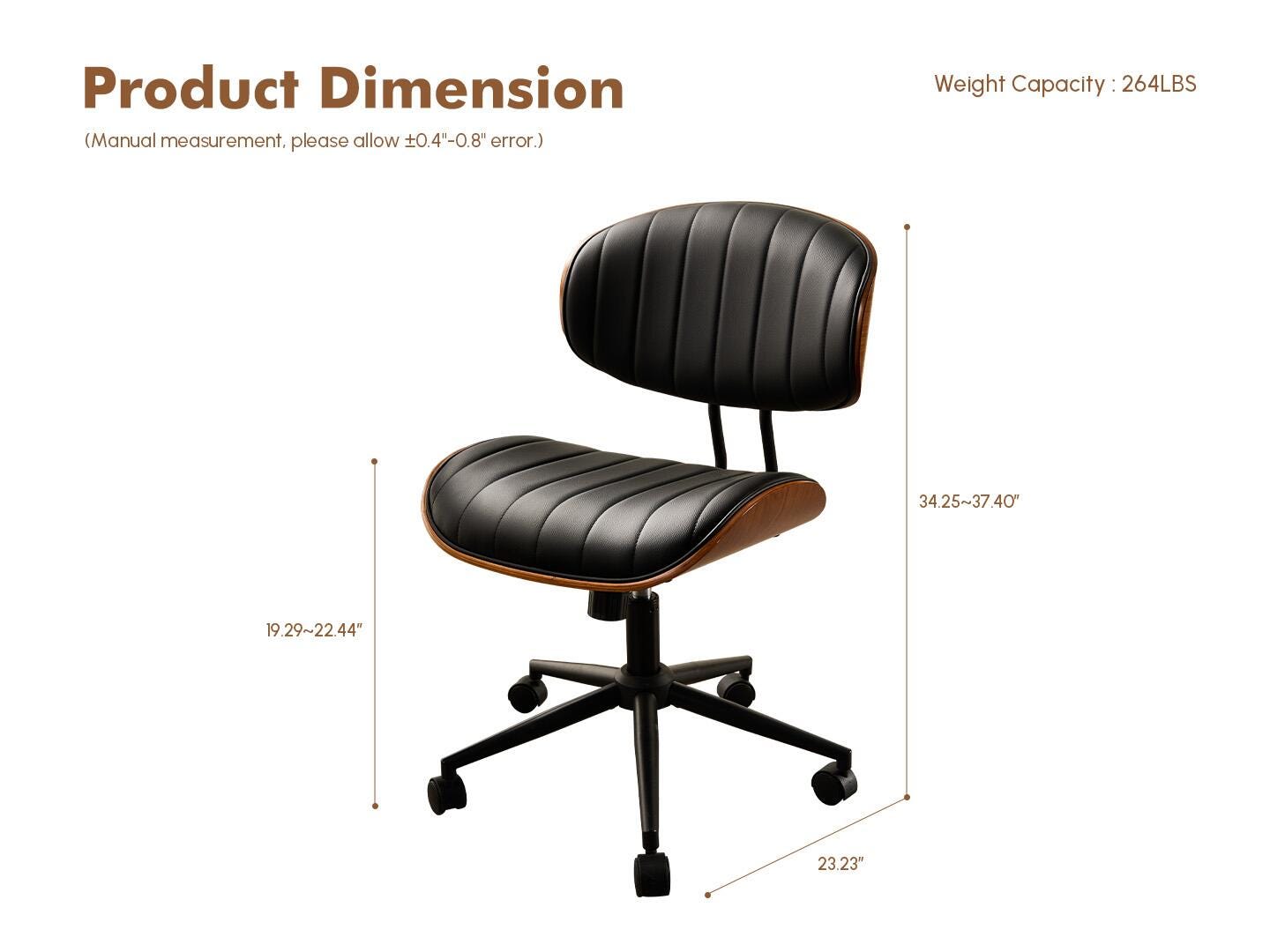 HOMLUX Striped Home Office Desk Chair, Black/Brown, large