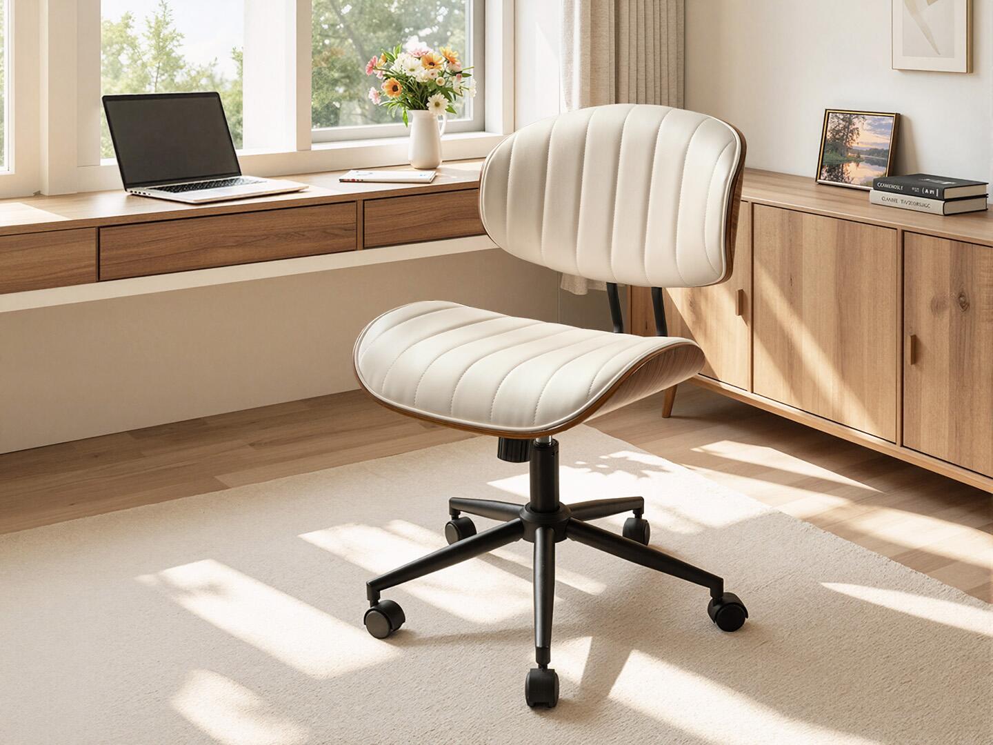 HOMLUX Striped Home Office Desk Chair, White/Brown, rollover
