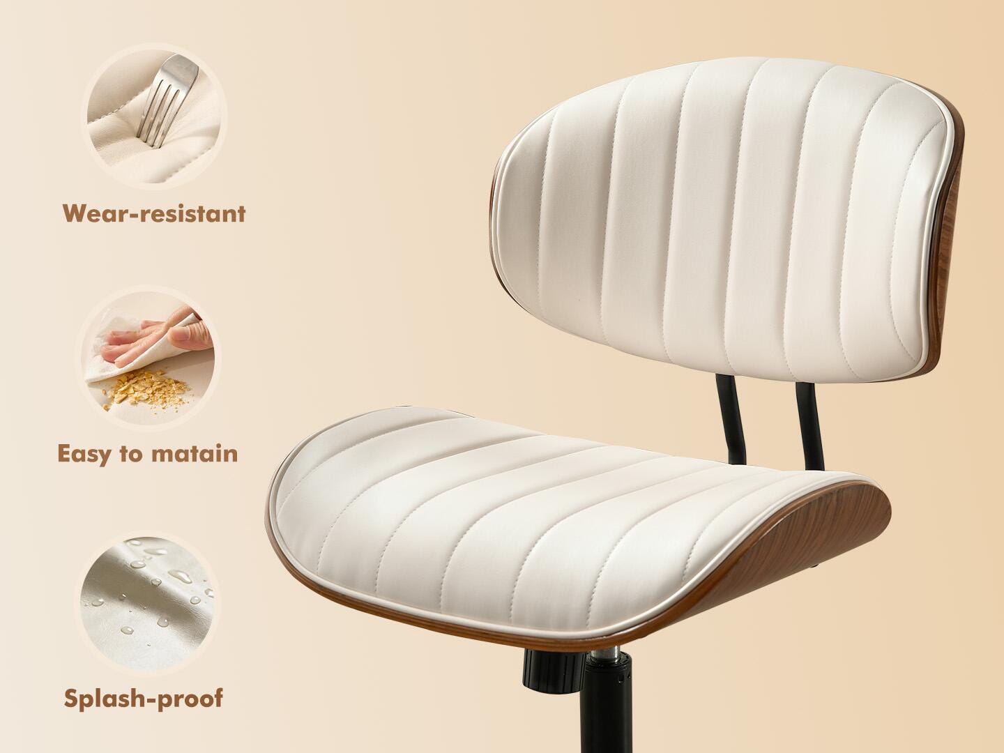 HOMLUX Striped Home Office Desk Chair, White/Brown, large