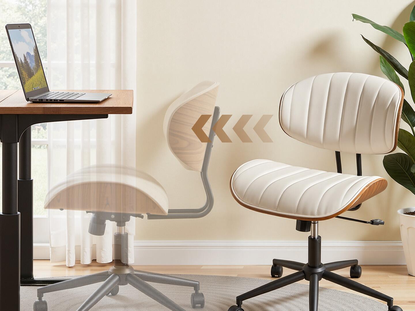 HOMLUX Striped Home Office Desk Chair, White/Brown, large