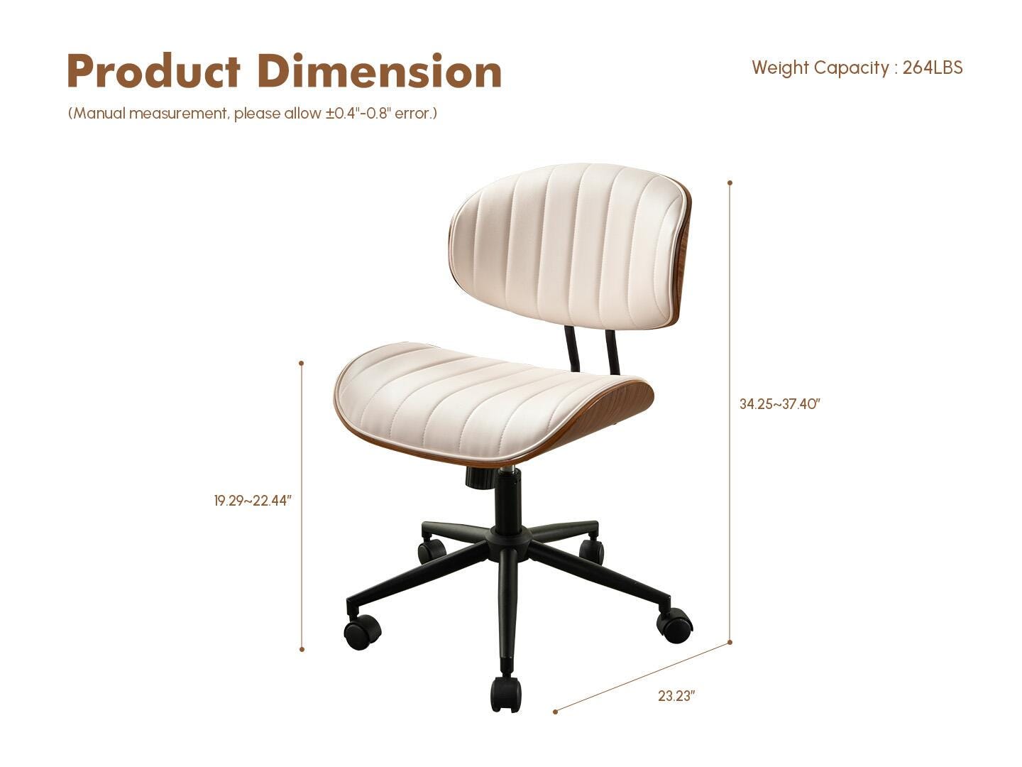 HOMLUX Striped Home Office Desk Chair, White/Brown, large