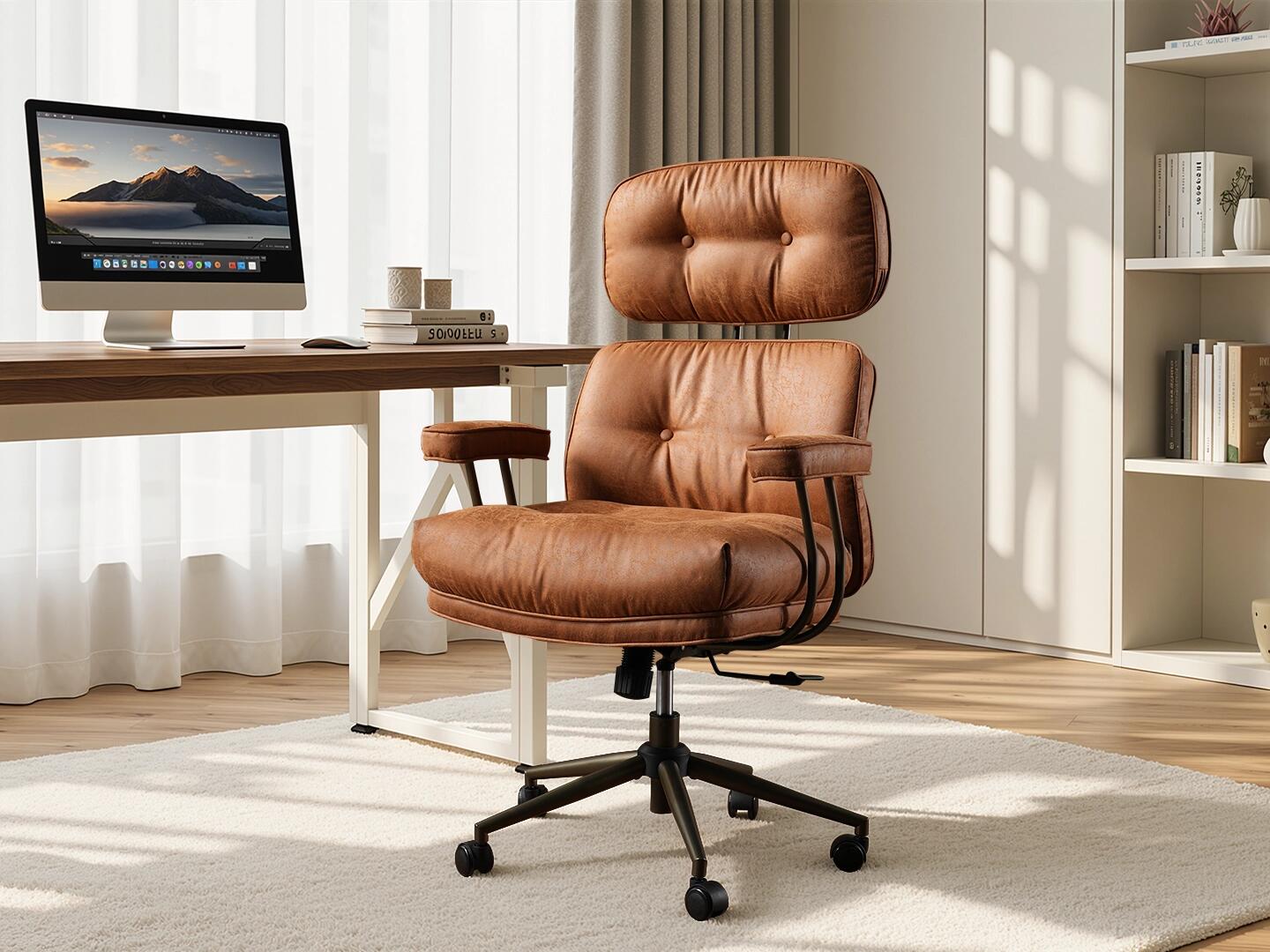 HOMLUX Solid Home Office Desk Chair, Cognac Brown, rollover