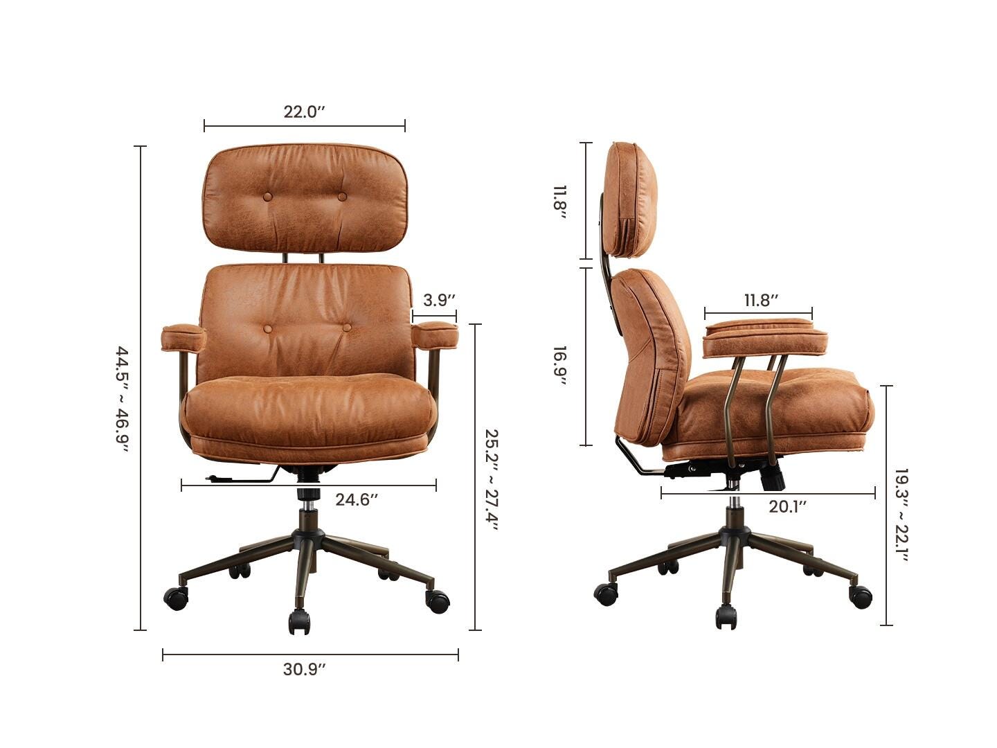 HOMLUX Solid Home Office Desk Chair, Cognac Brown, large