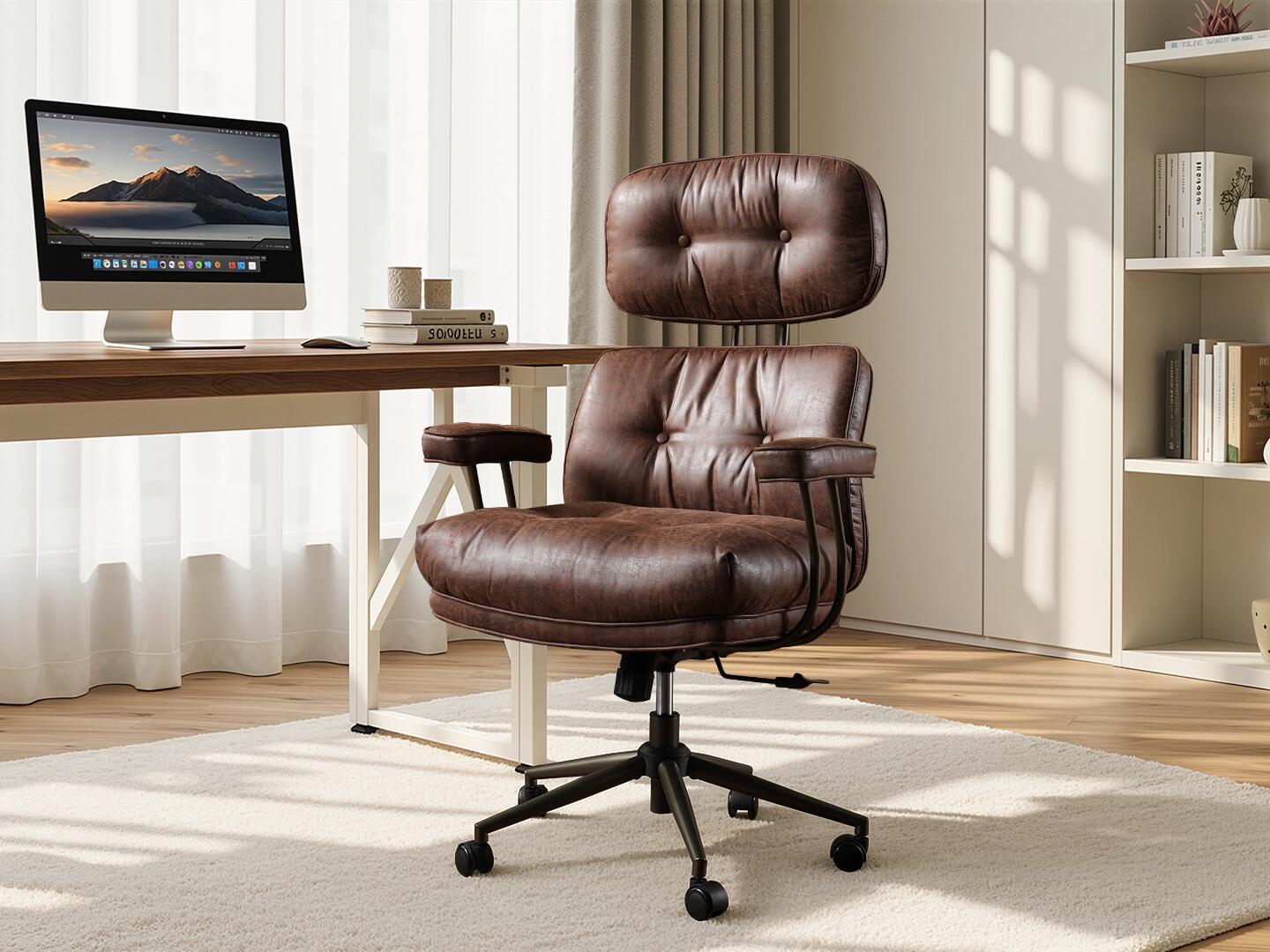 HOMLUX Solid Home Office Desk Chair, Dark Brown, large