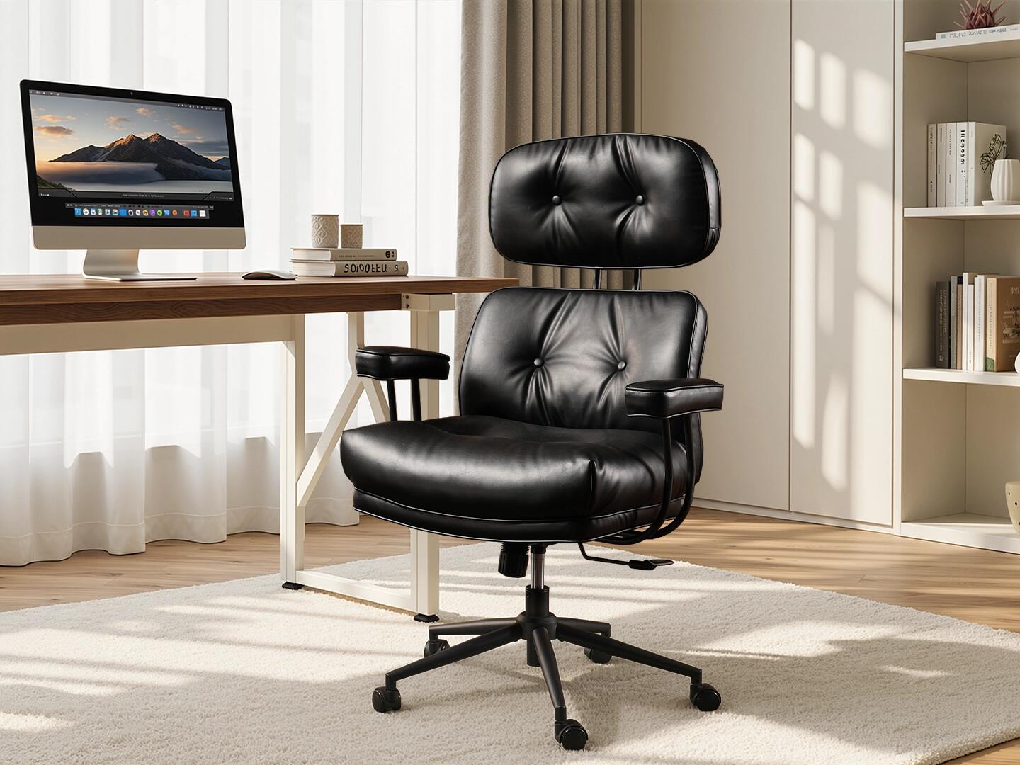 HOMLUX Solid Home Office Desk Chair, Black, rollover