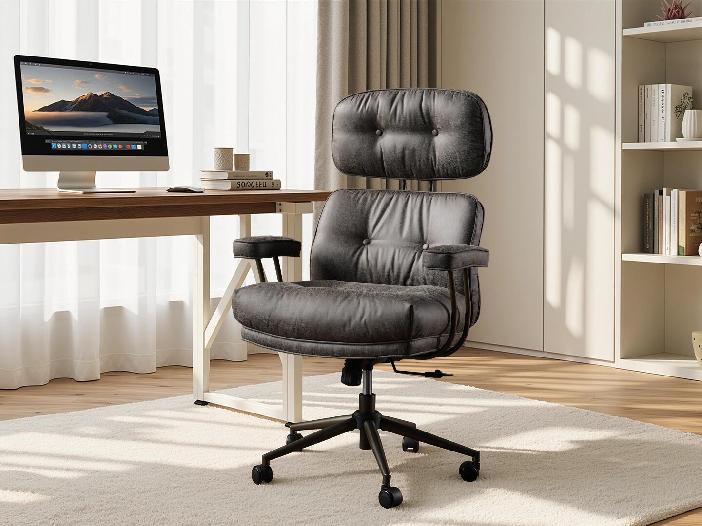 HOMLUX Solid Home Office Desk Chair, Gray, rollover
