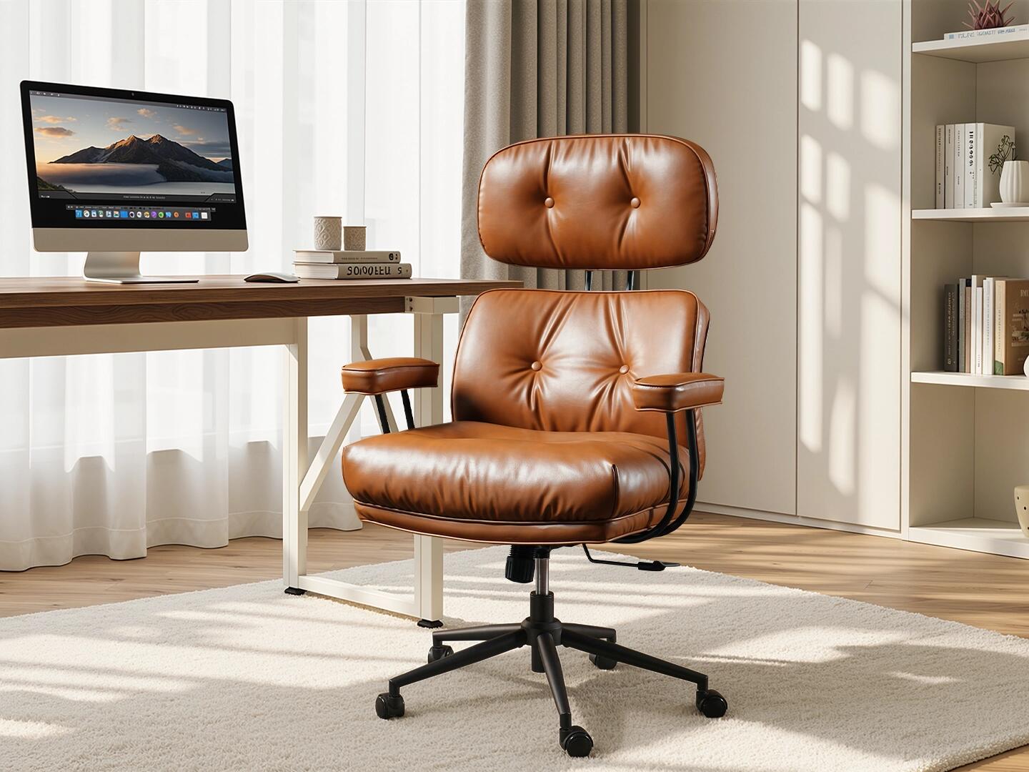 HOMLUX Solid Home Office Desk Chair, Caramel Brown, large