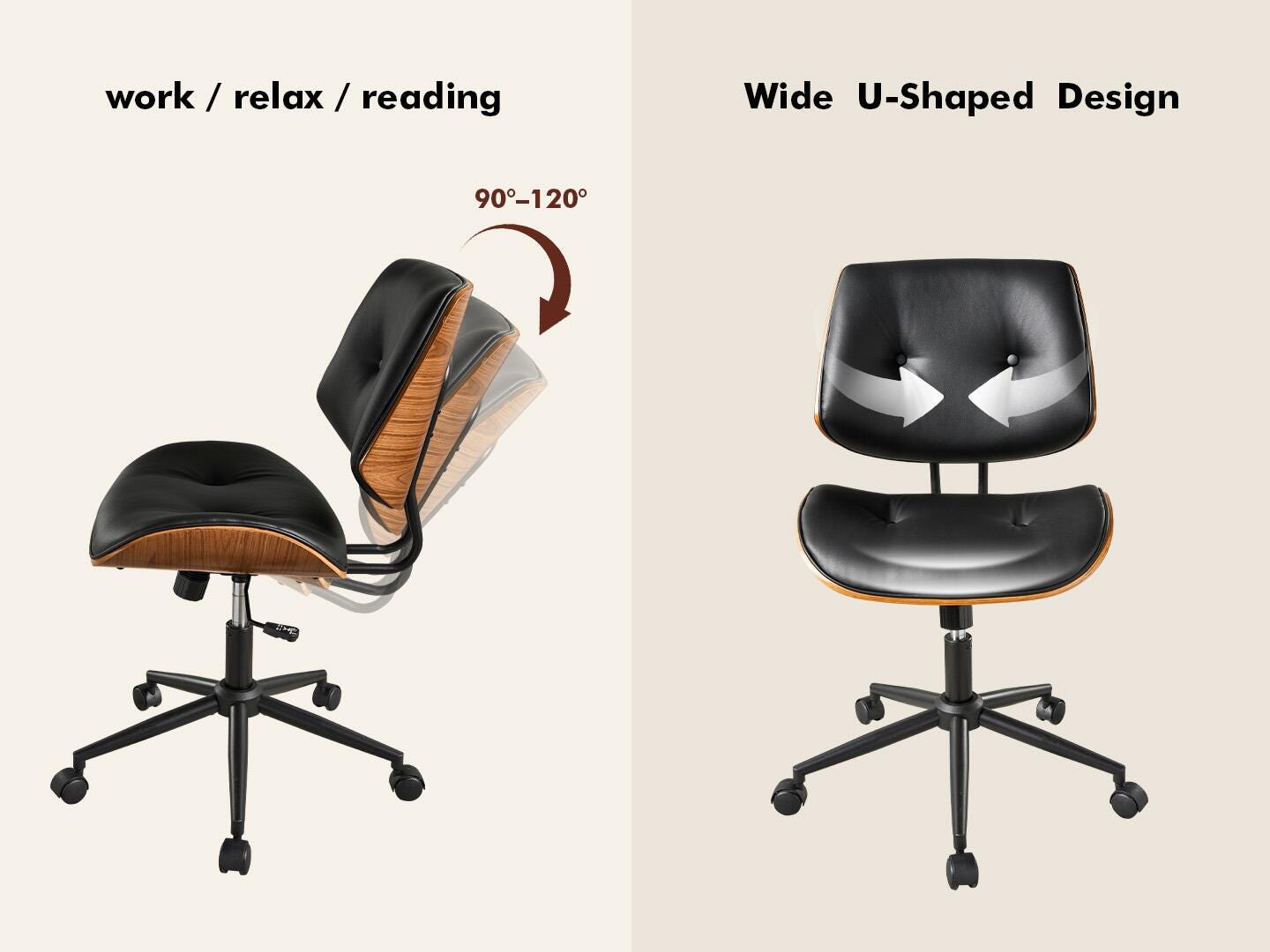 HOMLUX Home Office Desk Chair, Black/Brown, large