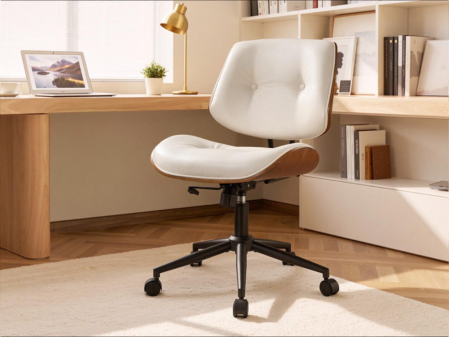 HOMLUX Home Office Desk Chair, White/Brown, rollover