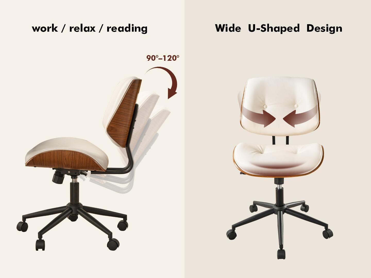 HOMLUX Home Office Desk Chair, White/Brown, large