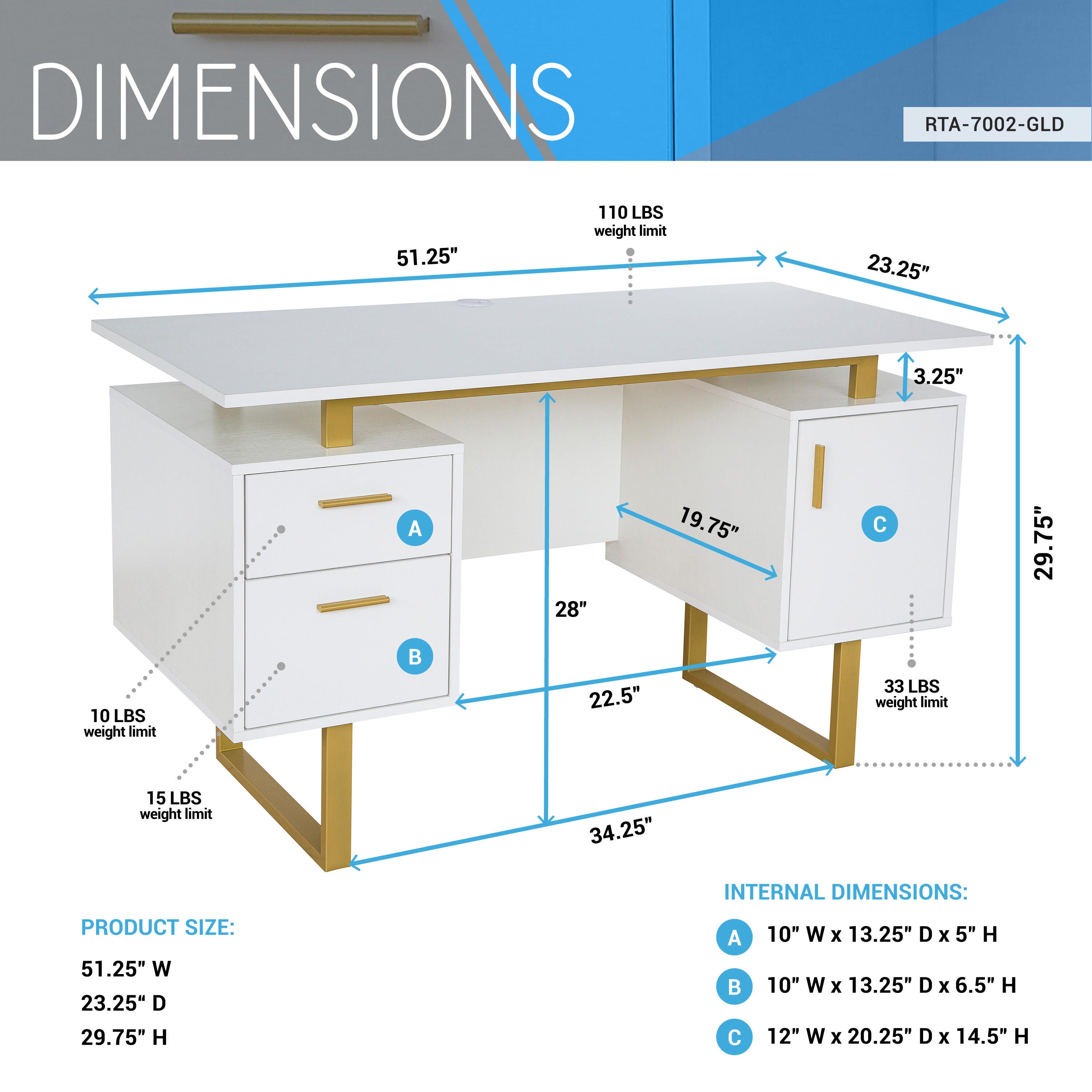 Techni Mobili 51" Home Office Desk, , large