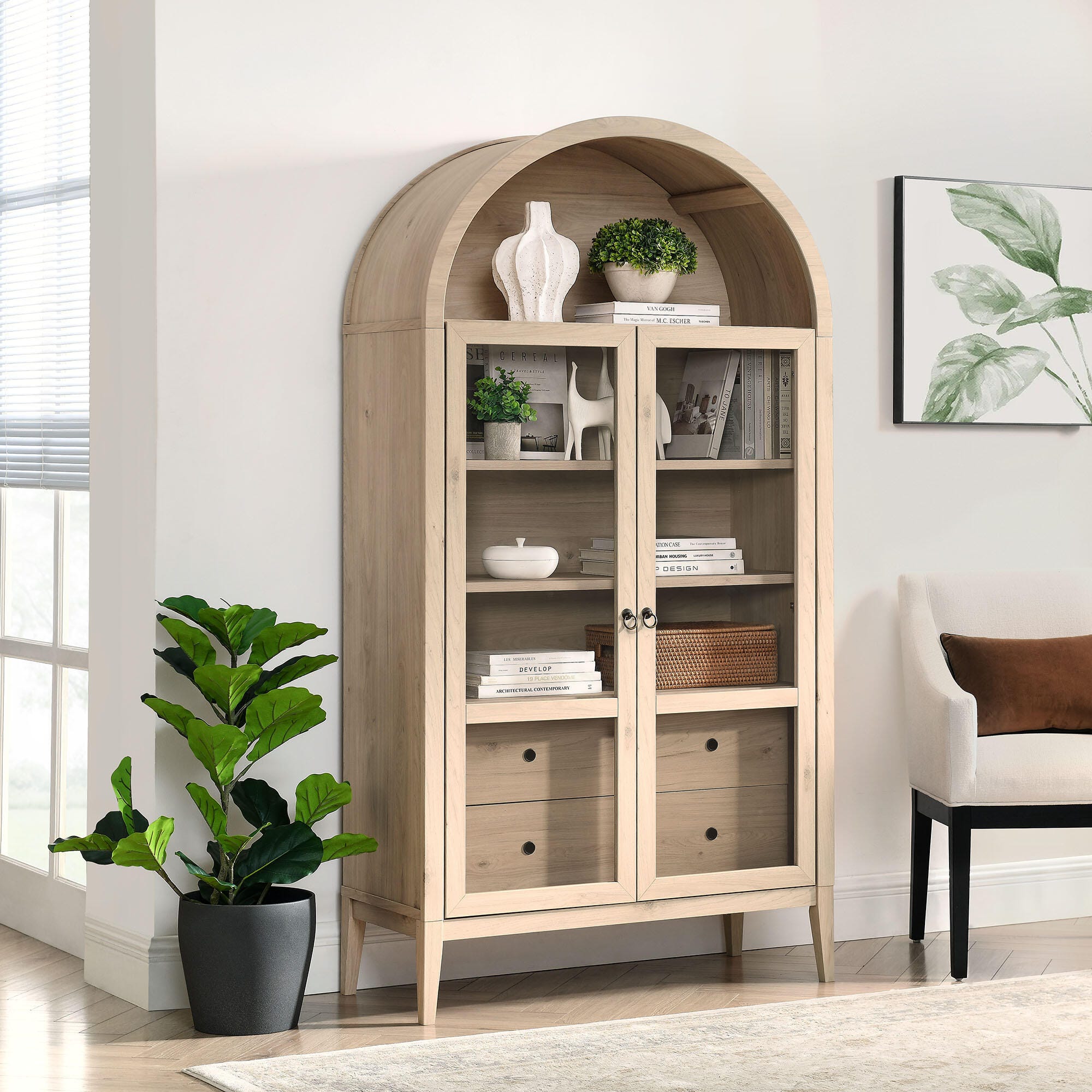 Modway Nolan Storage Cabinet, Light Oak, large