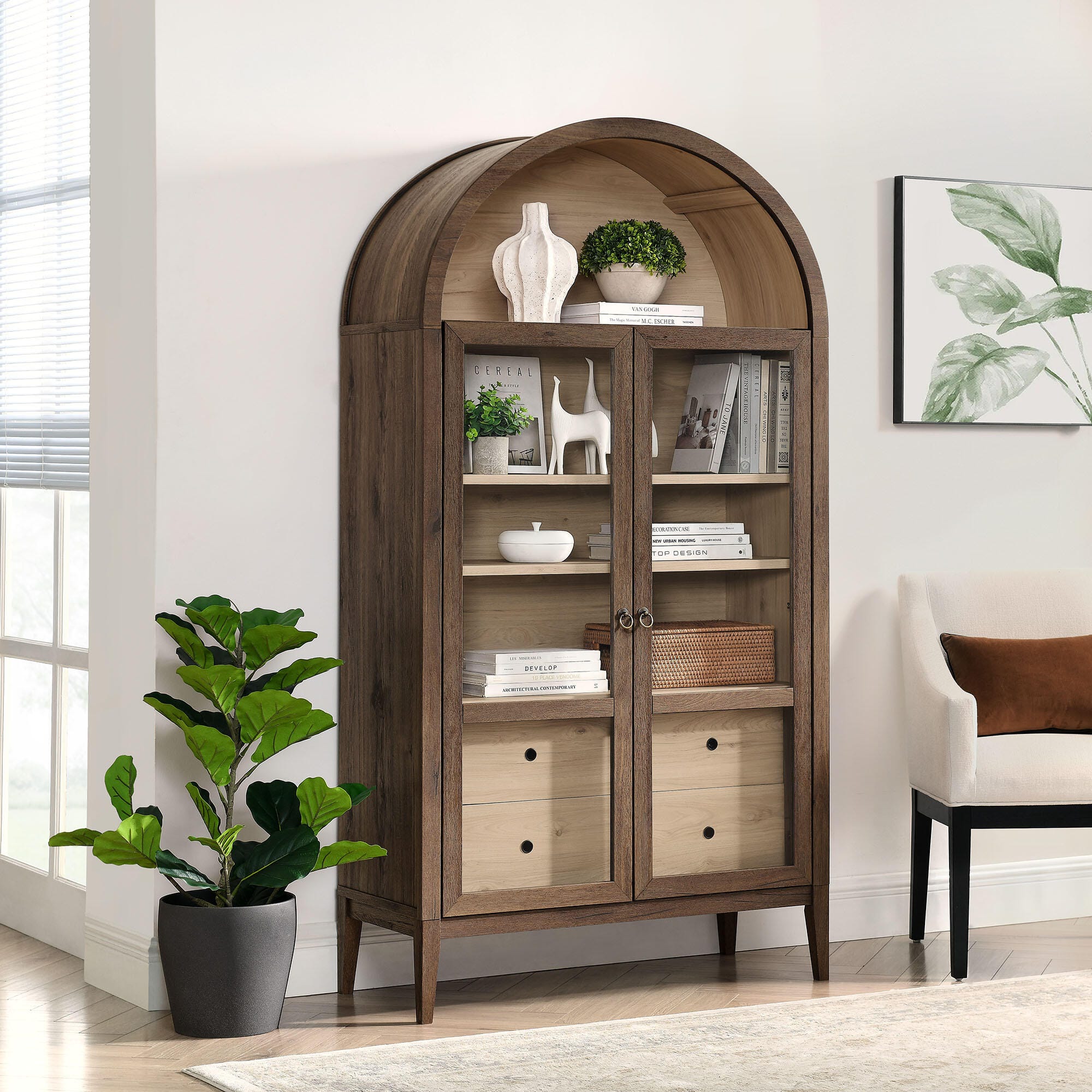 Modway Nolan Storage Cabinet, Walnut/Light Oak, large