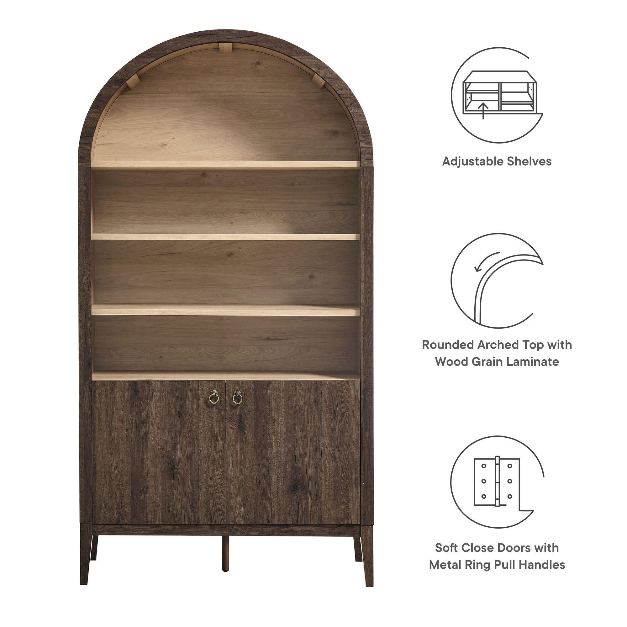 Modway Nolan 74" Storage Bookcase, Dark Walnut, large