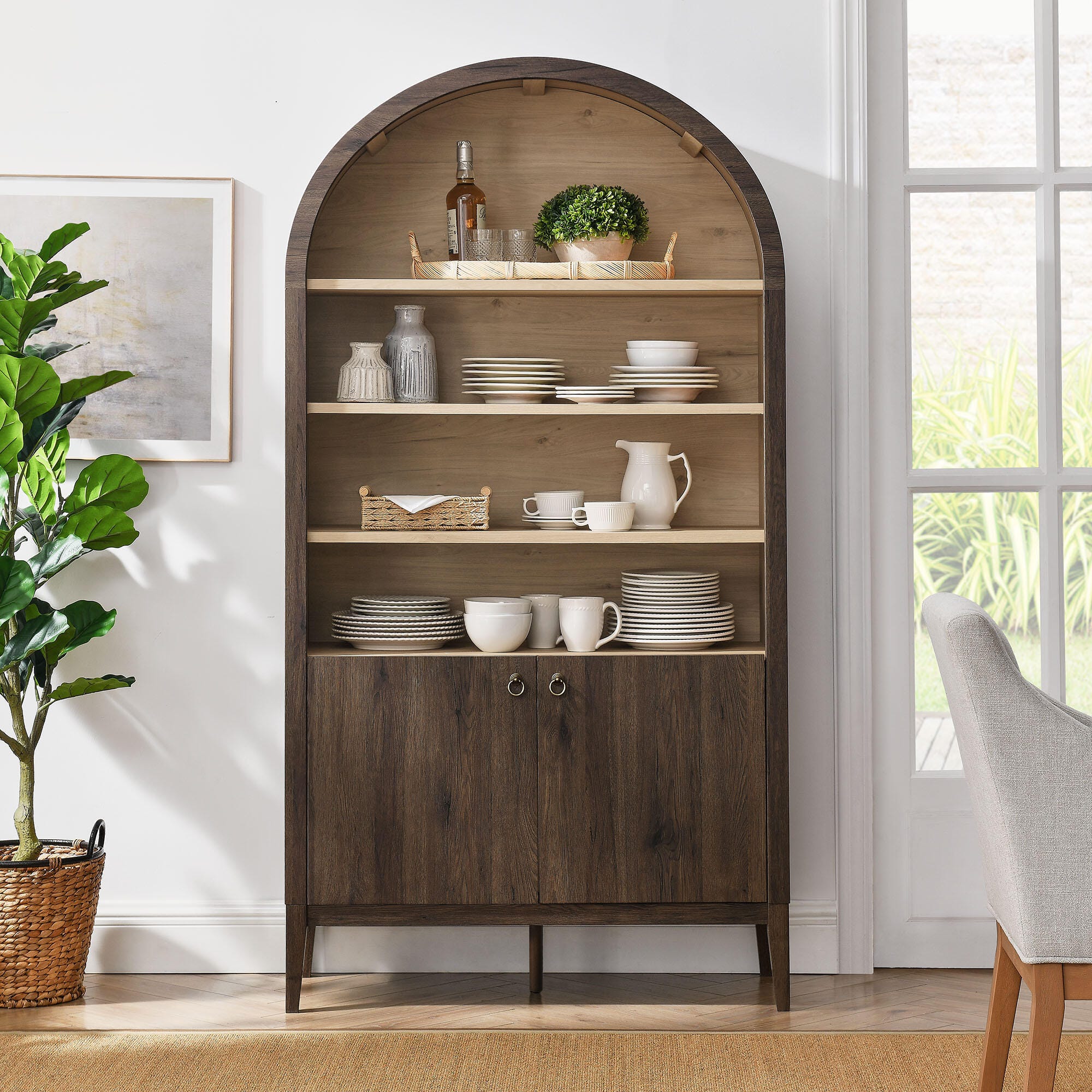 Modway Nolan 74" Storage Bookcase, Dark Walnut, large