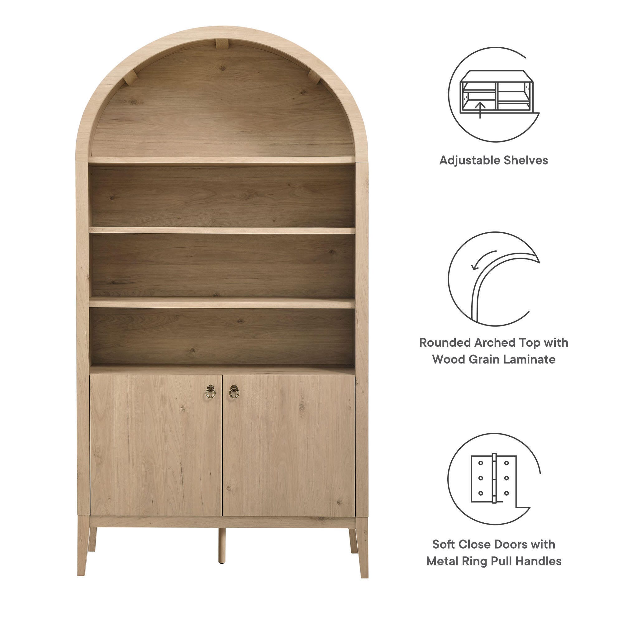 Modway Nolan 74" Storage Bookcase, Light Oak, large