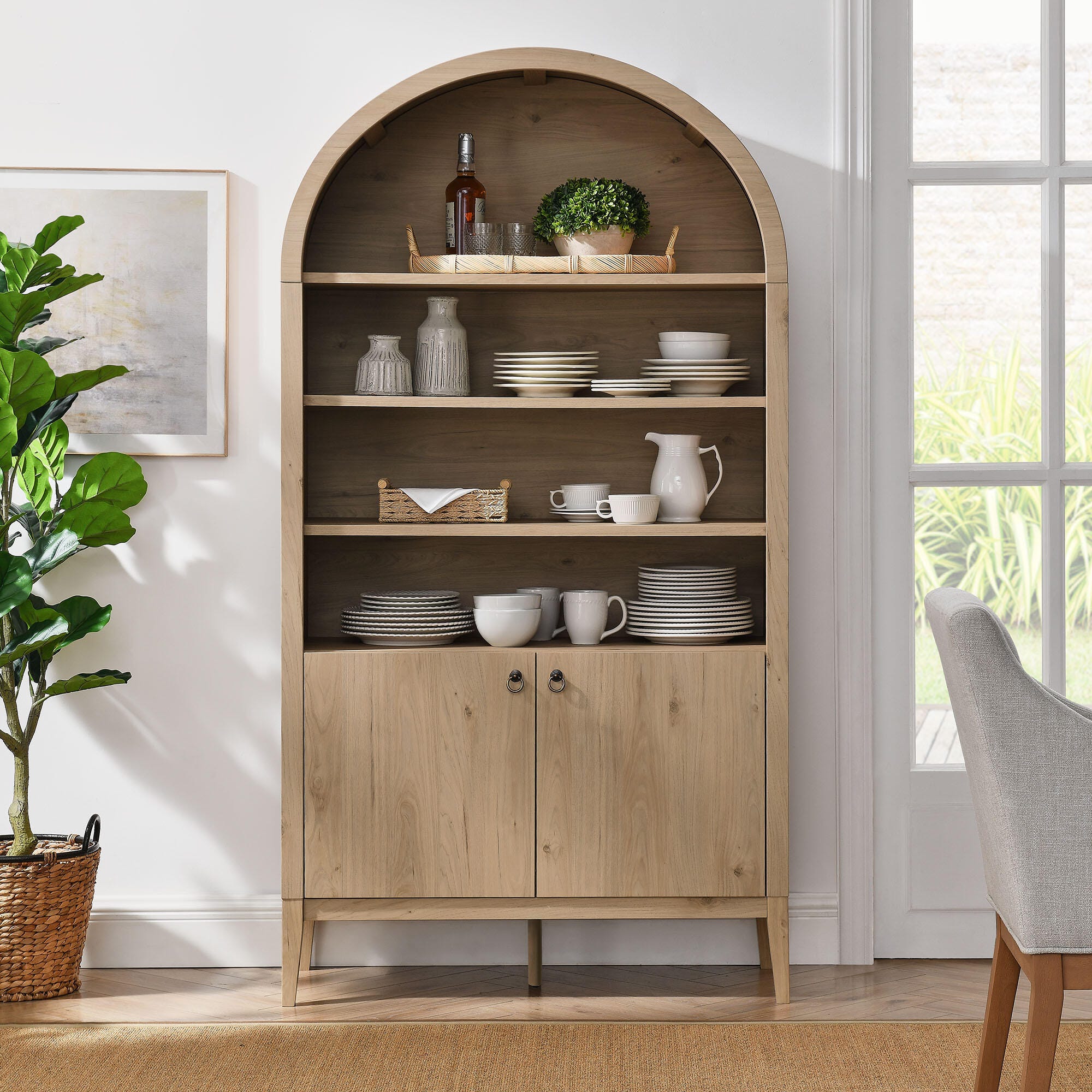 Modway Nolan 74" Storage Bookcase, Light Oak, large