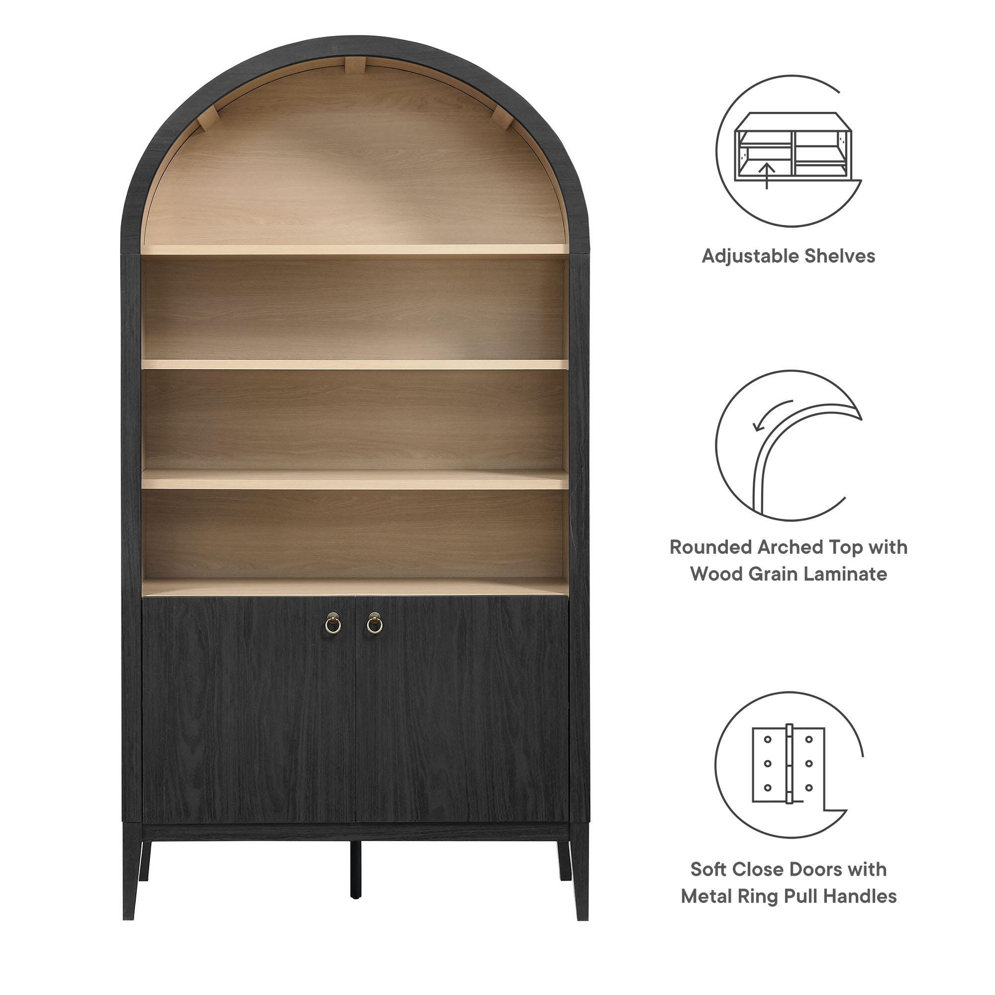 Modway Nolan 74" Storage Bookcase, Black, large