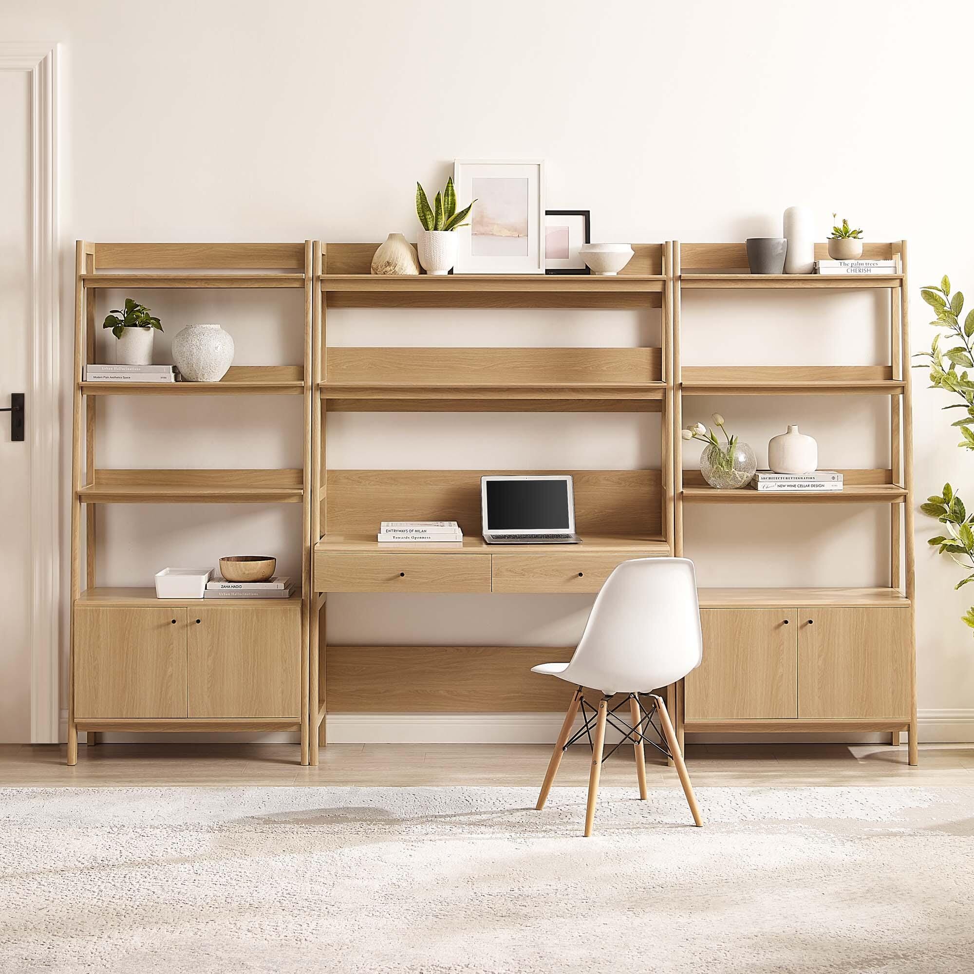 Modway Bixby 19" Home Office Desk and 2 Wide Bookshelf Set, , large