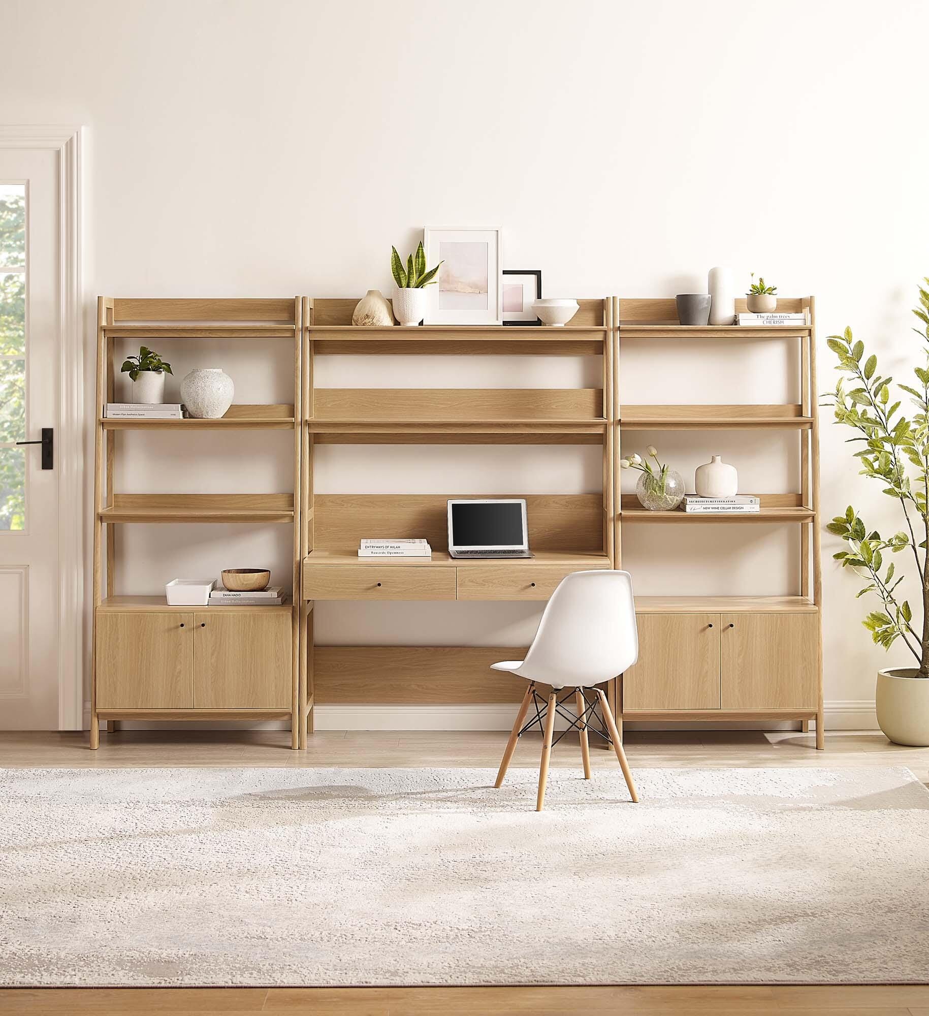 Modway Bixby 19" Home Office Desk and 2 Wide Bookshelf Set, , large