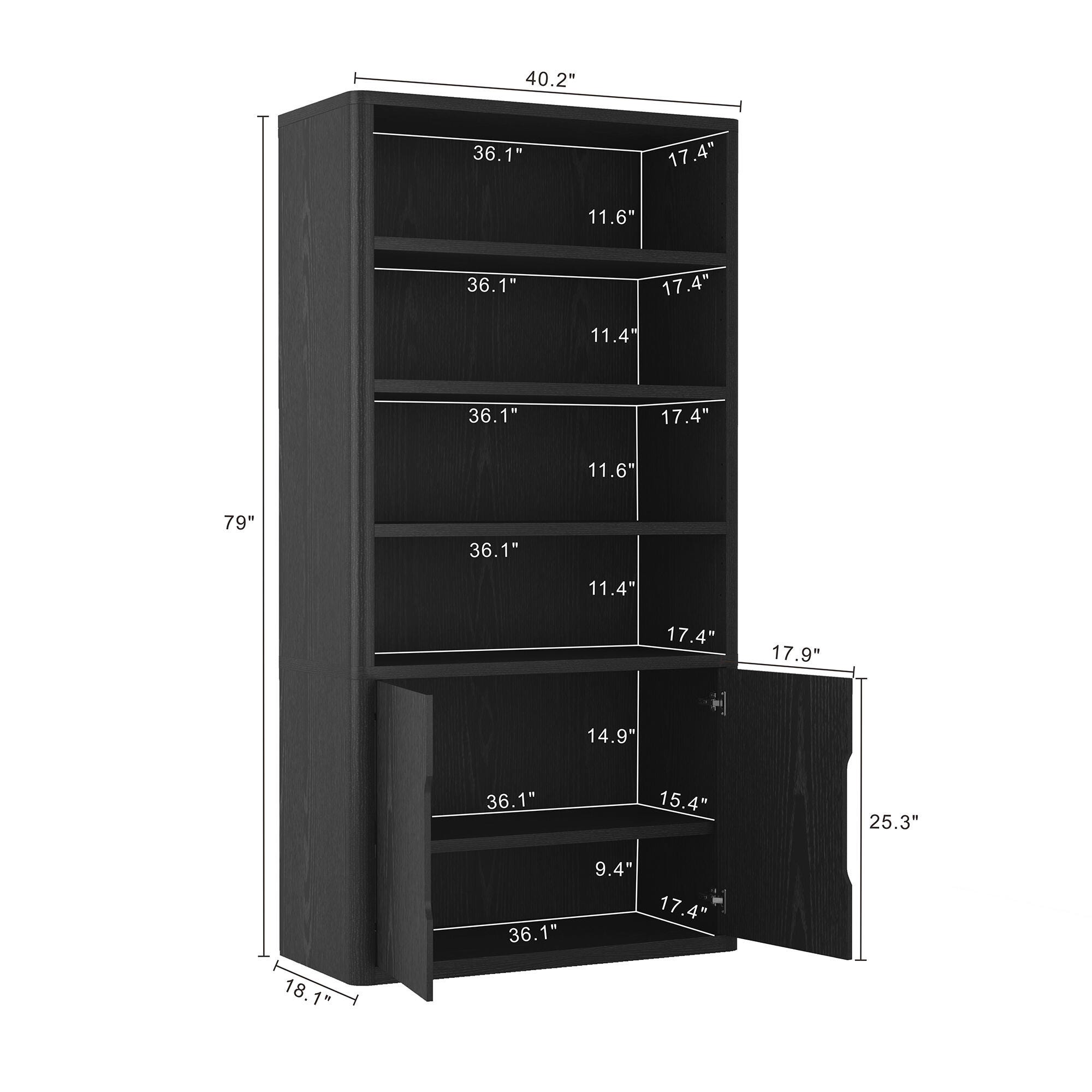 Manhattan Comfort Rivington 79" Bookcase, Black, large