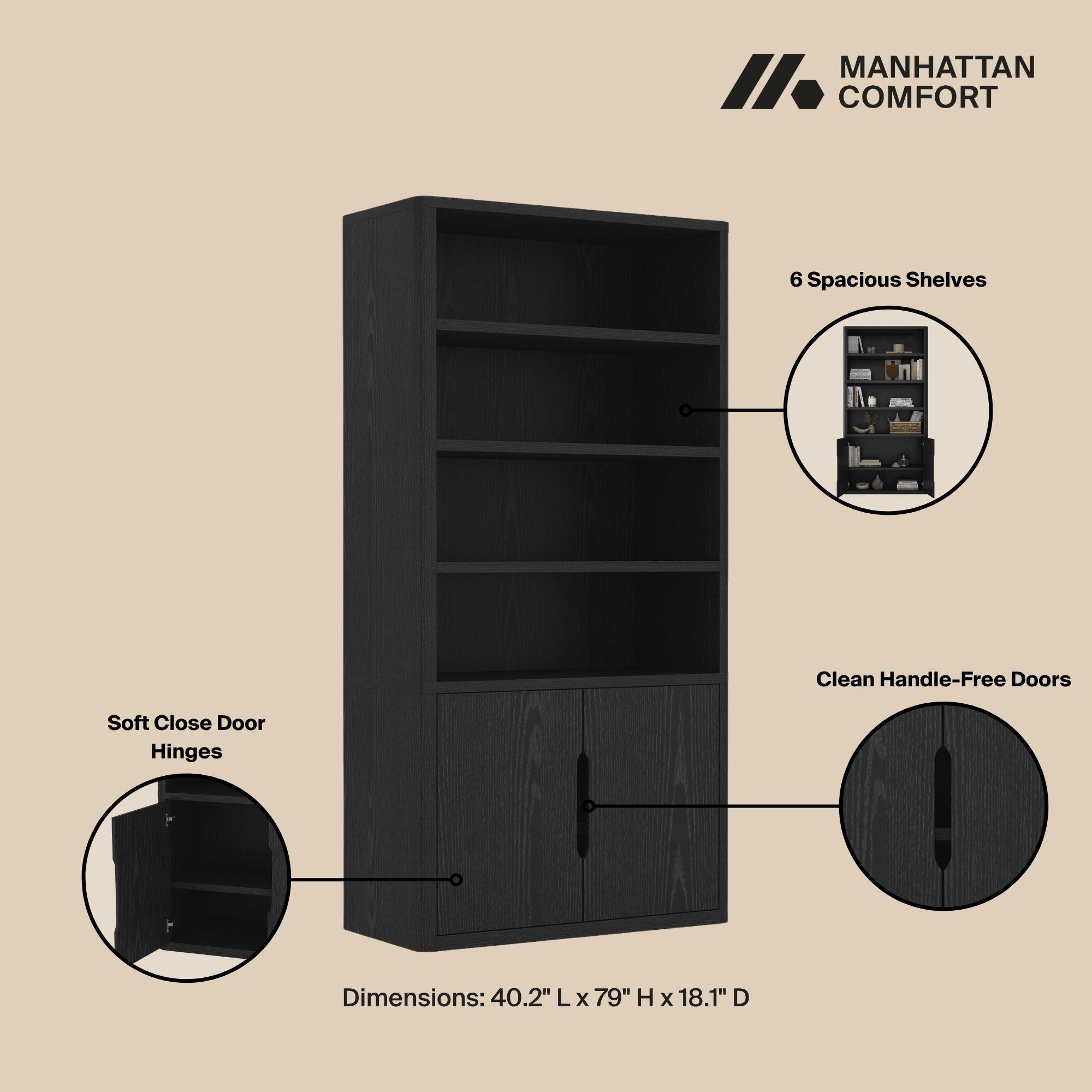 Manhattan Comfort Rivington 79" Bookcase, Black, large