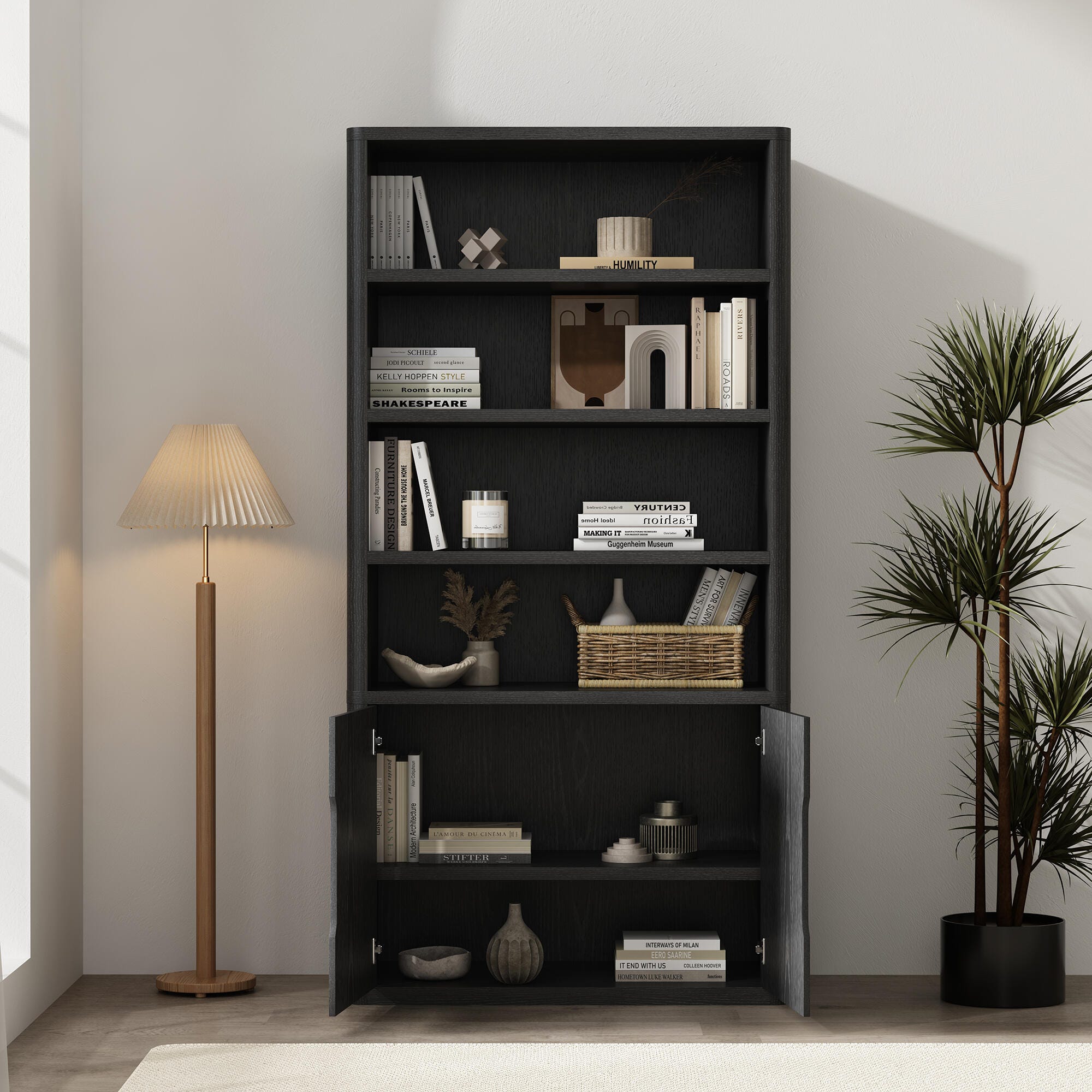 Manhattan Comfort Rivington 79" Bookcase, Black, large