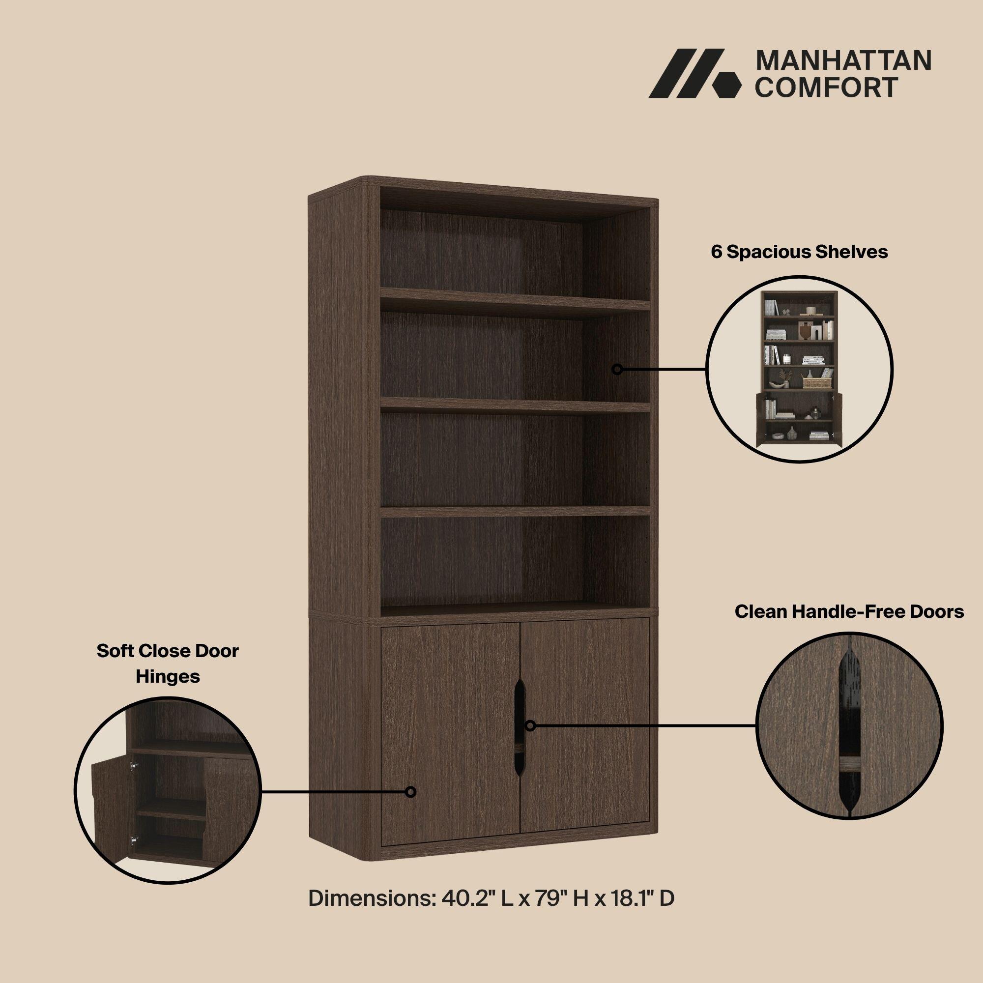 Manhattan Comfort Rivington 79" Bookcase, Walnut, large