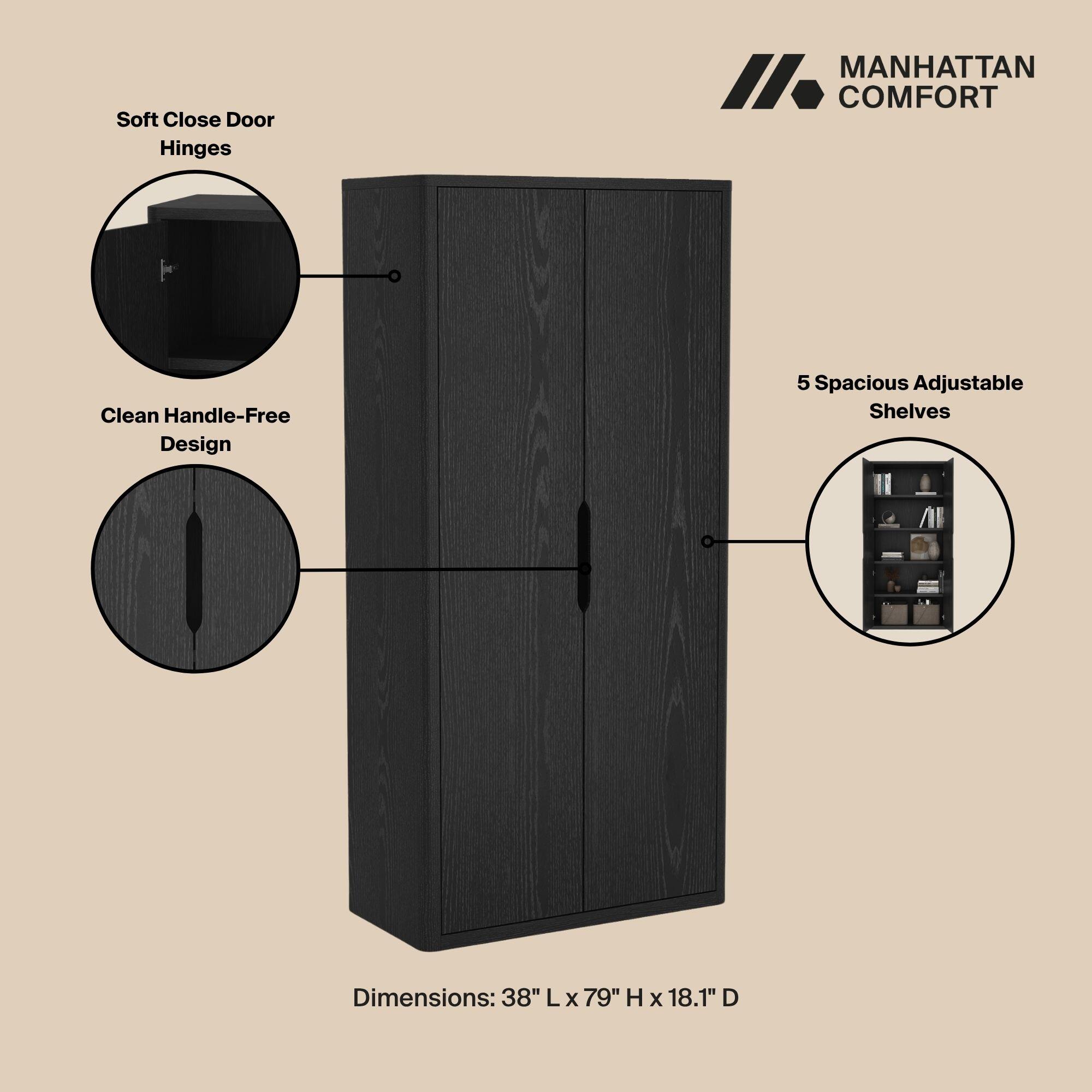Manhattan Comfort Rivington 79" Bookcase, Black, large