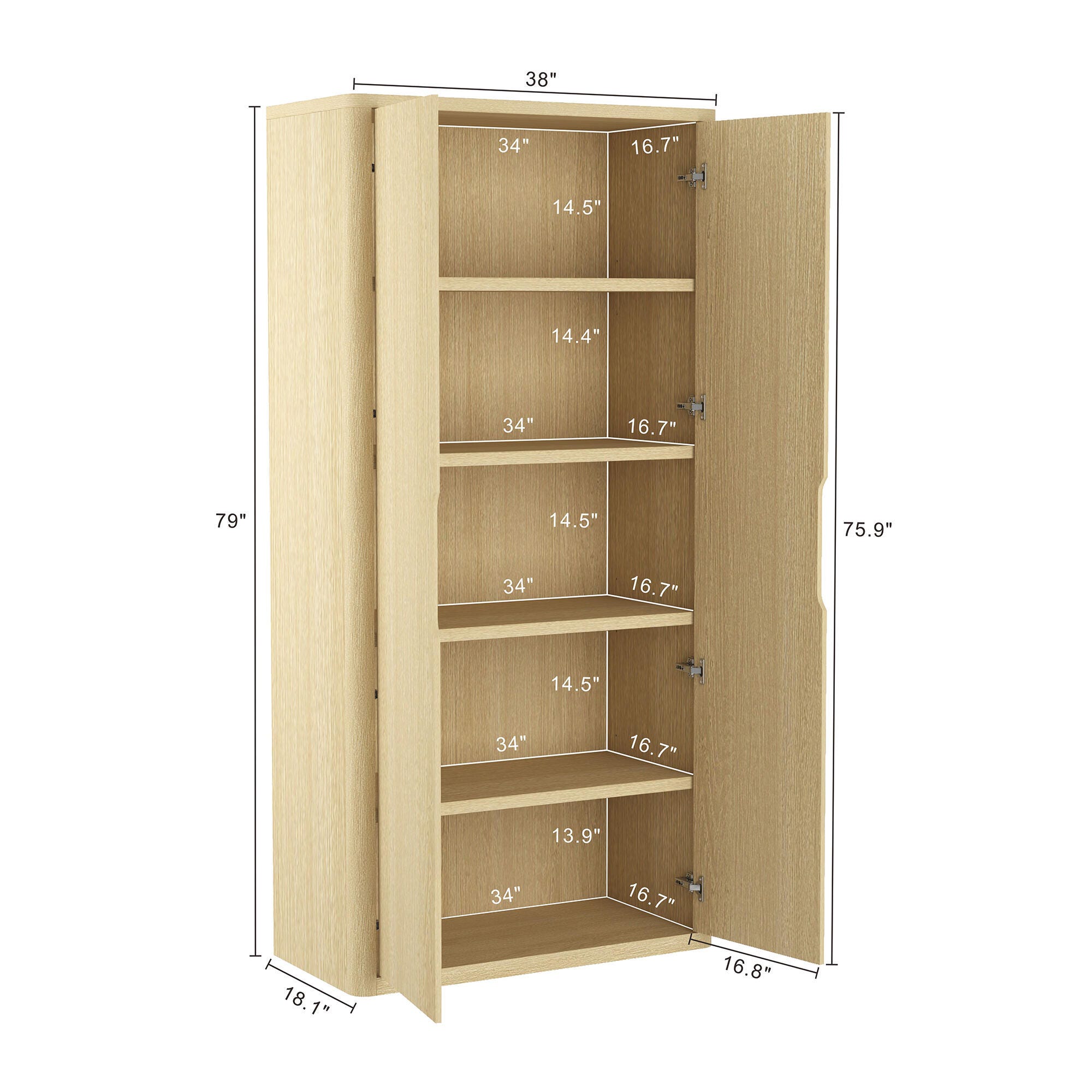 Manhattan Comfort Rivington 79" Bookcase, Natural Oak, large