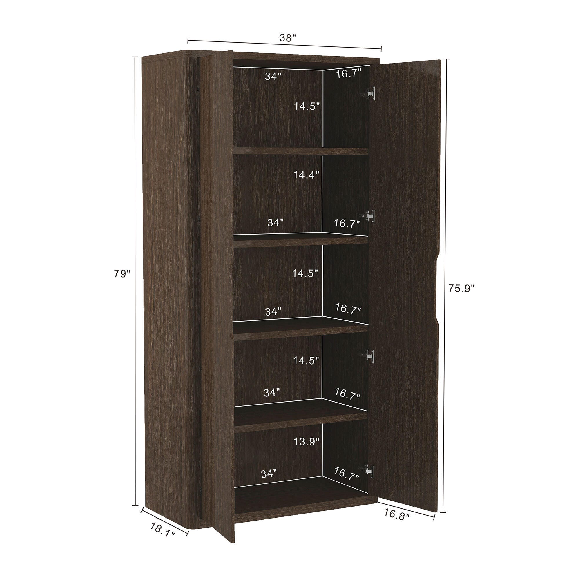 Manhattan Comfort Rivington 79" Bookcase, Walnut, large