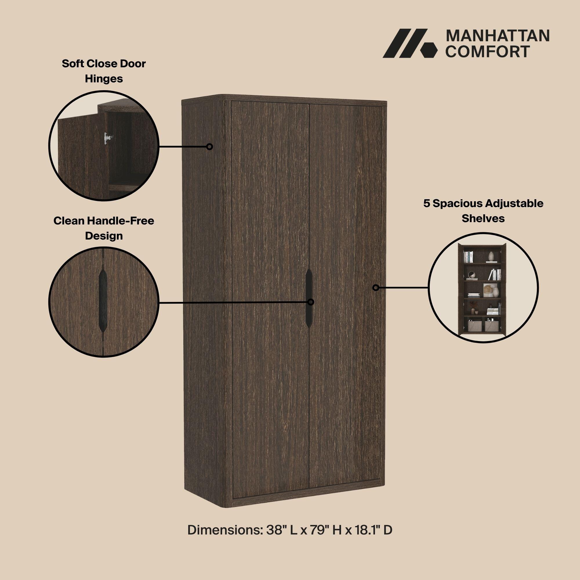 Manhattan Comfort Rivington 79" Bookcase, Walnut, large