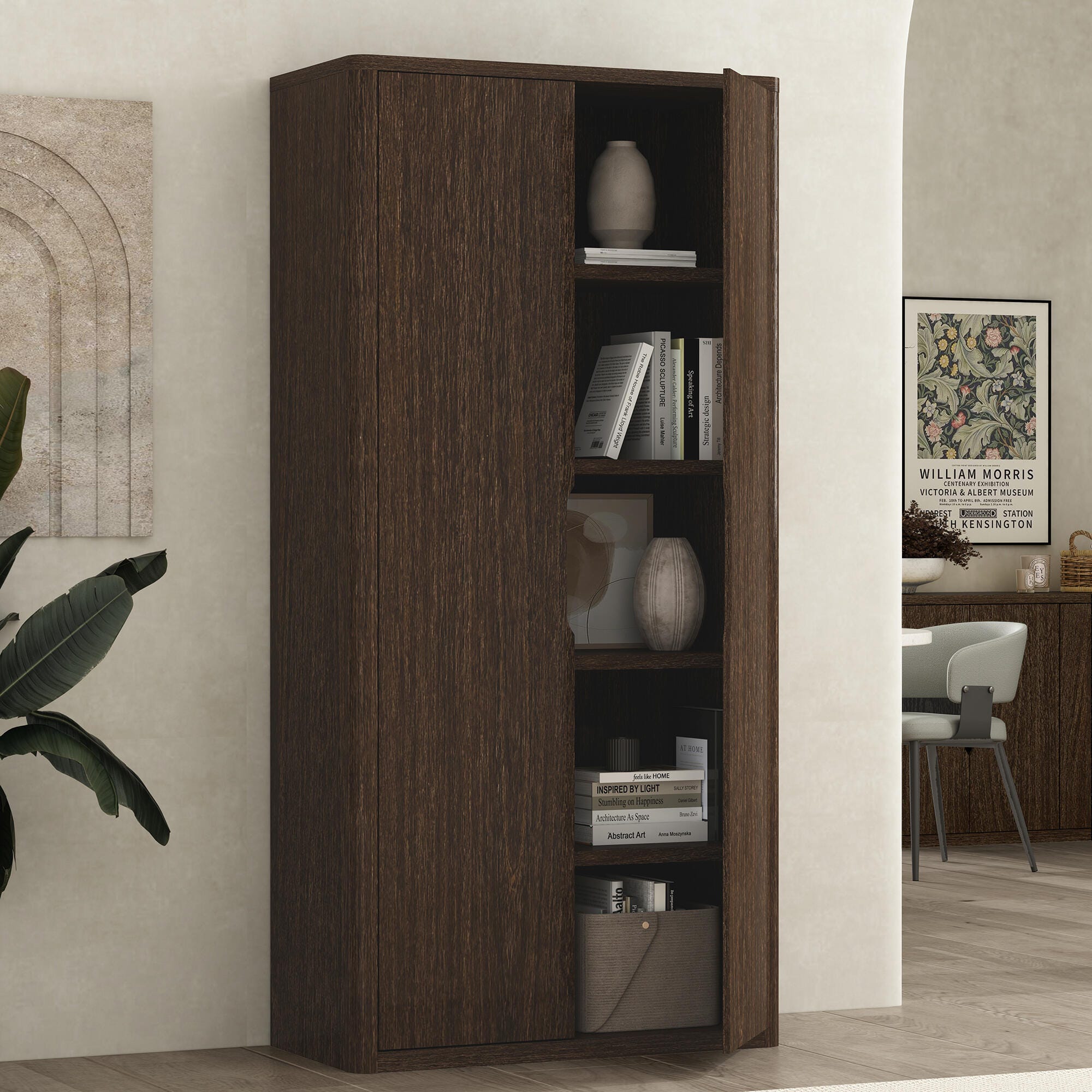 Manhattan Comfort Rivington 79" Bookcase, Walnut, large