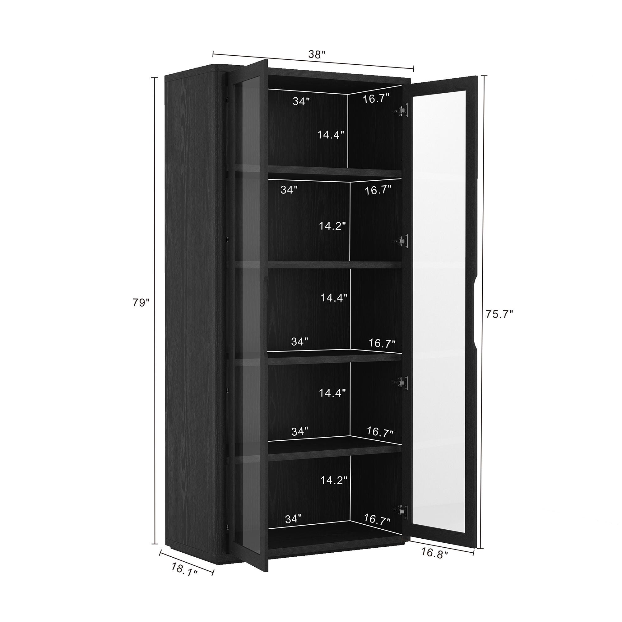 Manhattan Comfort Rivington 79" 5 Shelves Bookcase, Black, large