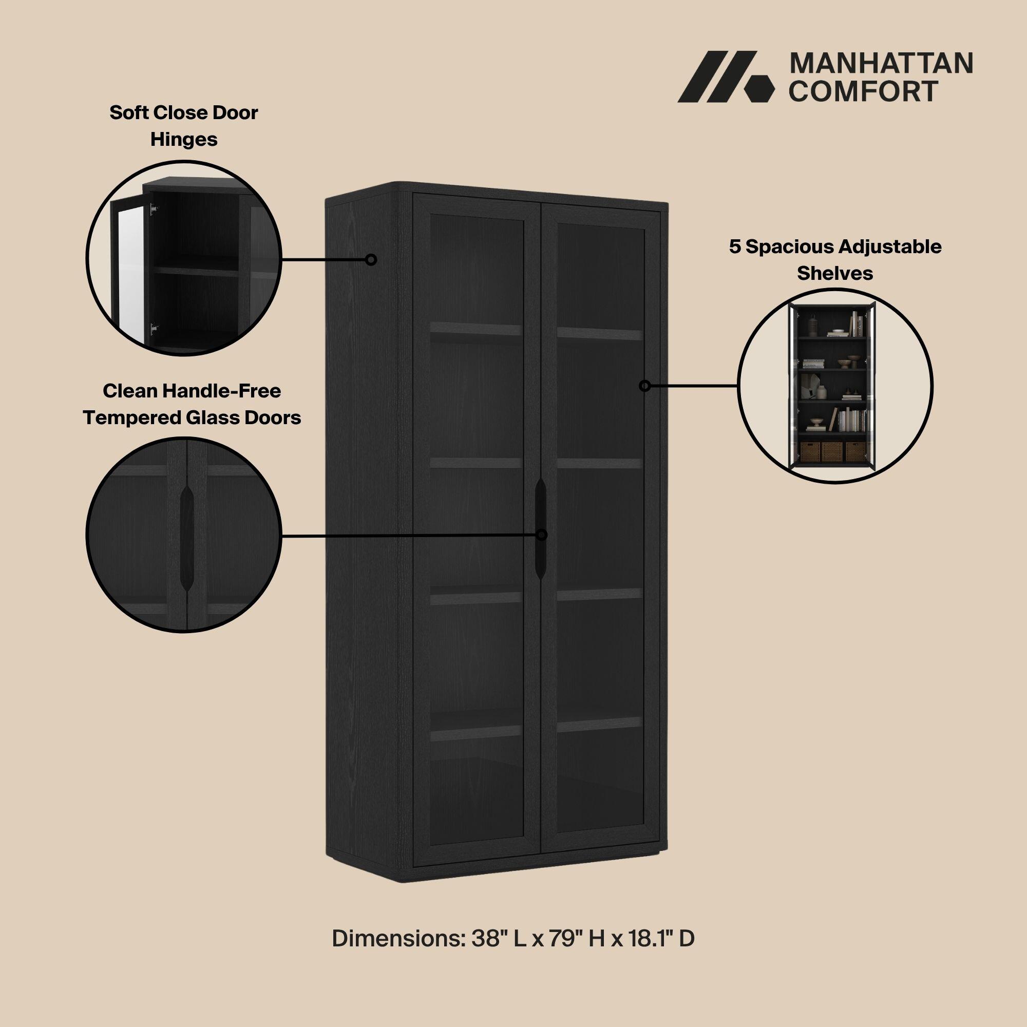 Manhattan Comfort Rivington 79" 5 Shelves Bookcase, Black, large