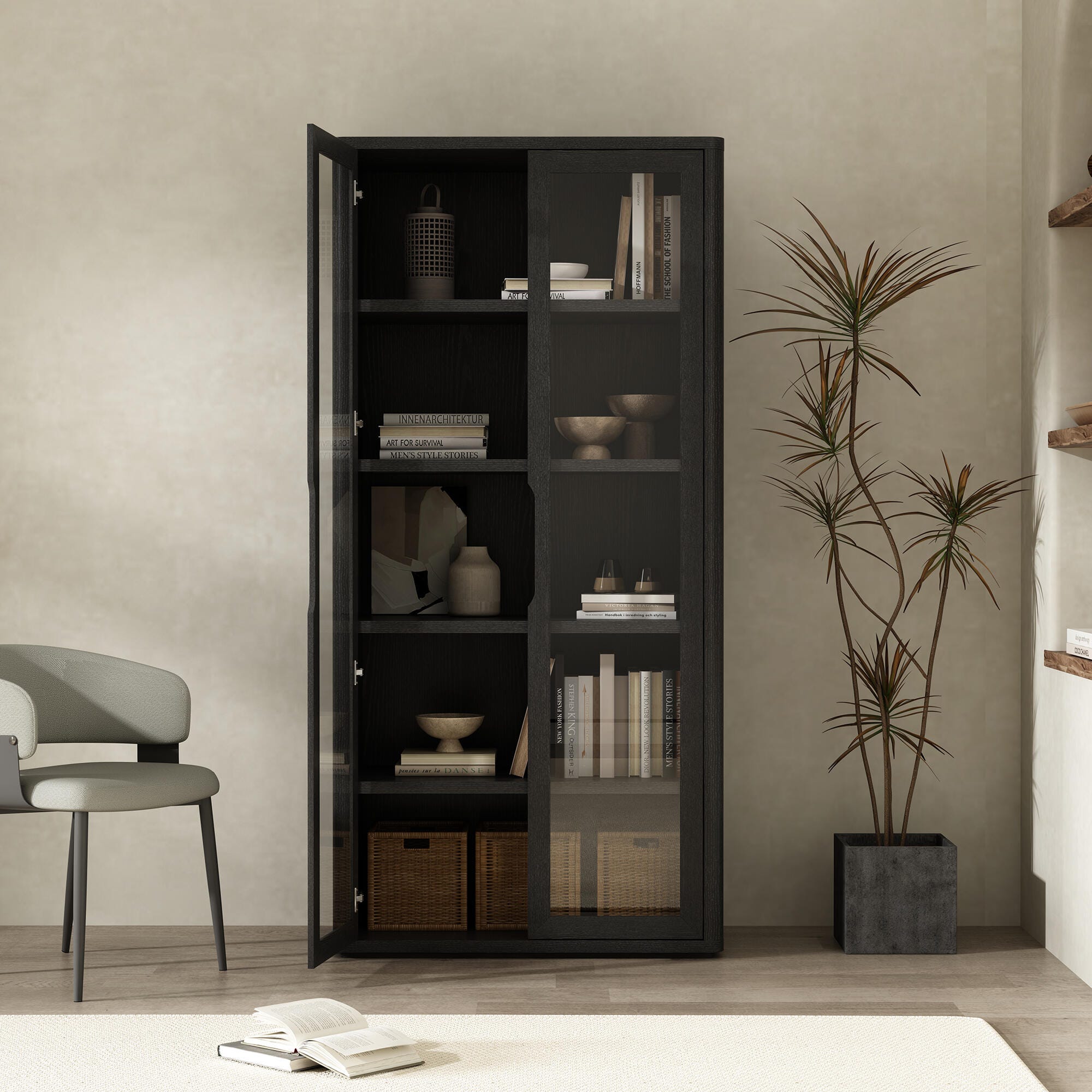 Manhattan Comfort Rivington 79" 5 Shelves Bookcase, Black, large