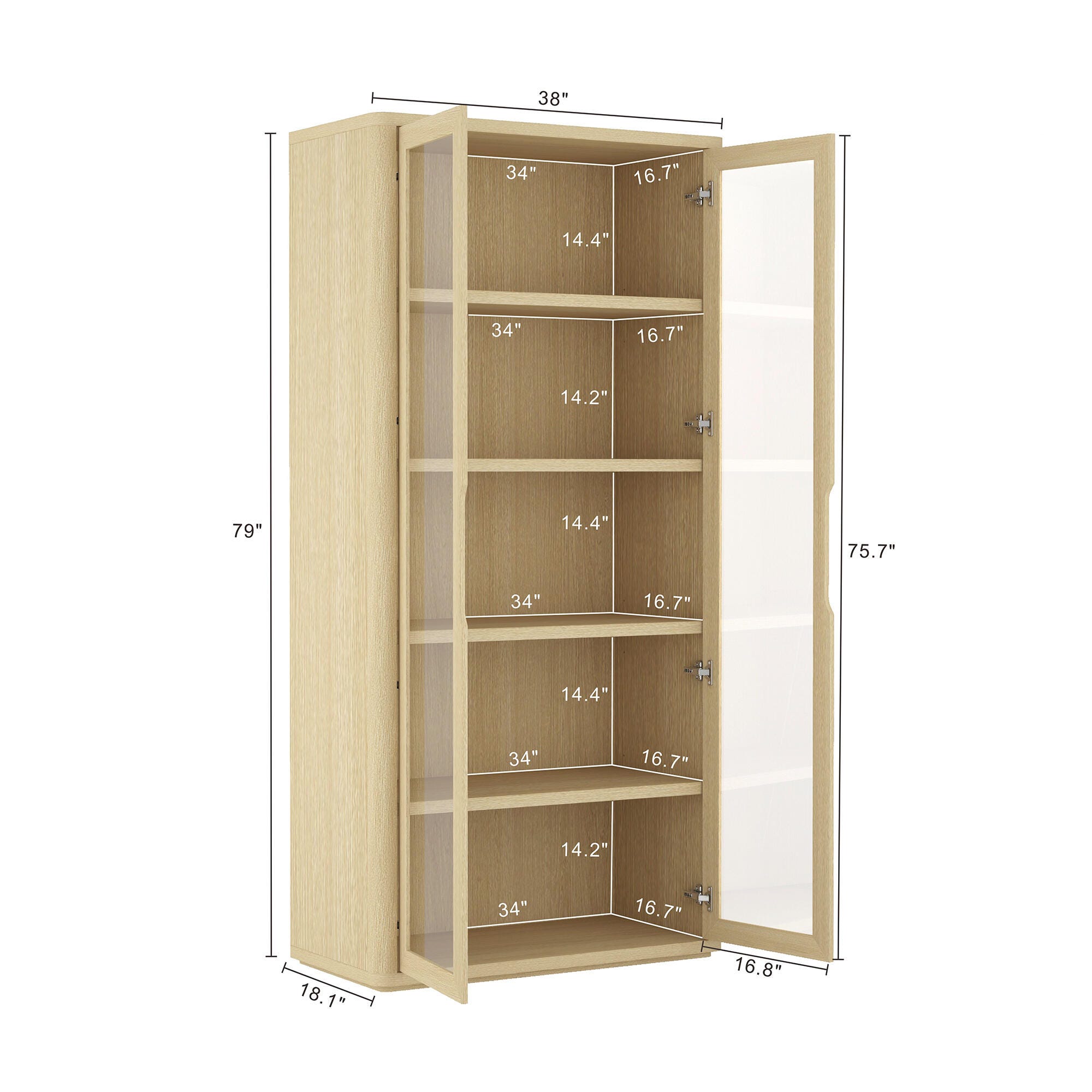 Manhattan Comfort Rivington 79" 5 Shelves Bookcase, Natural Oak, large