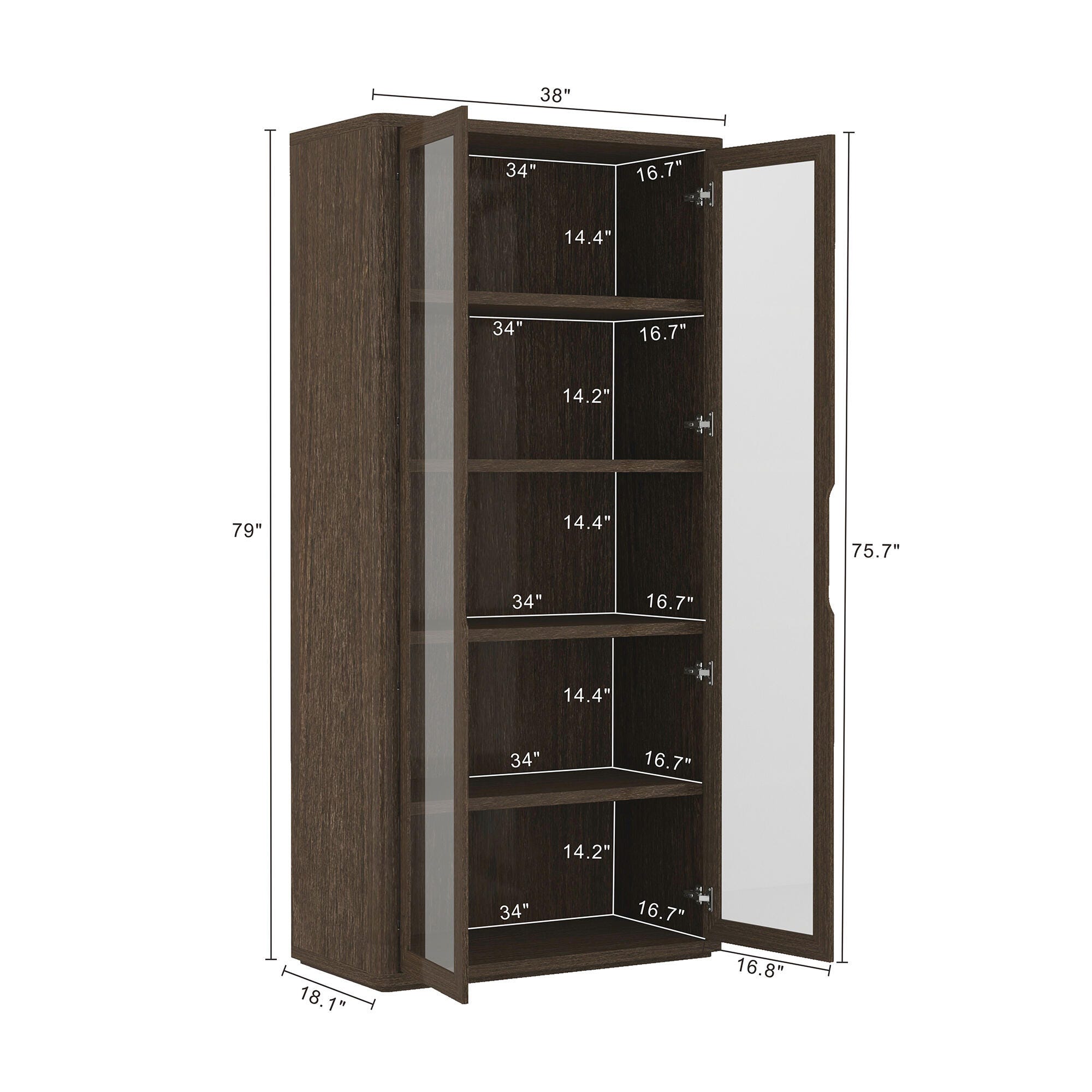 Manhattan Comfort Rivington 79" 5 Shelves Bookcase, Walnut, large