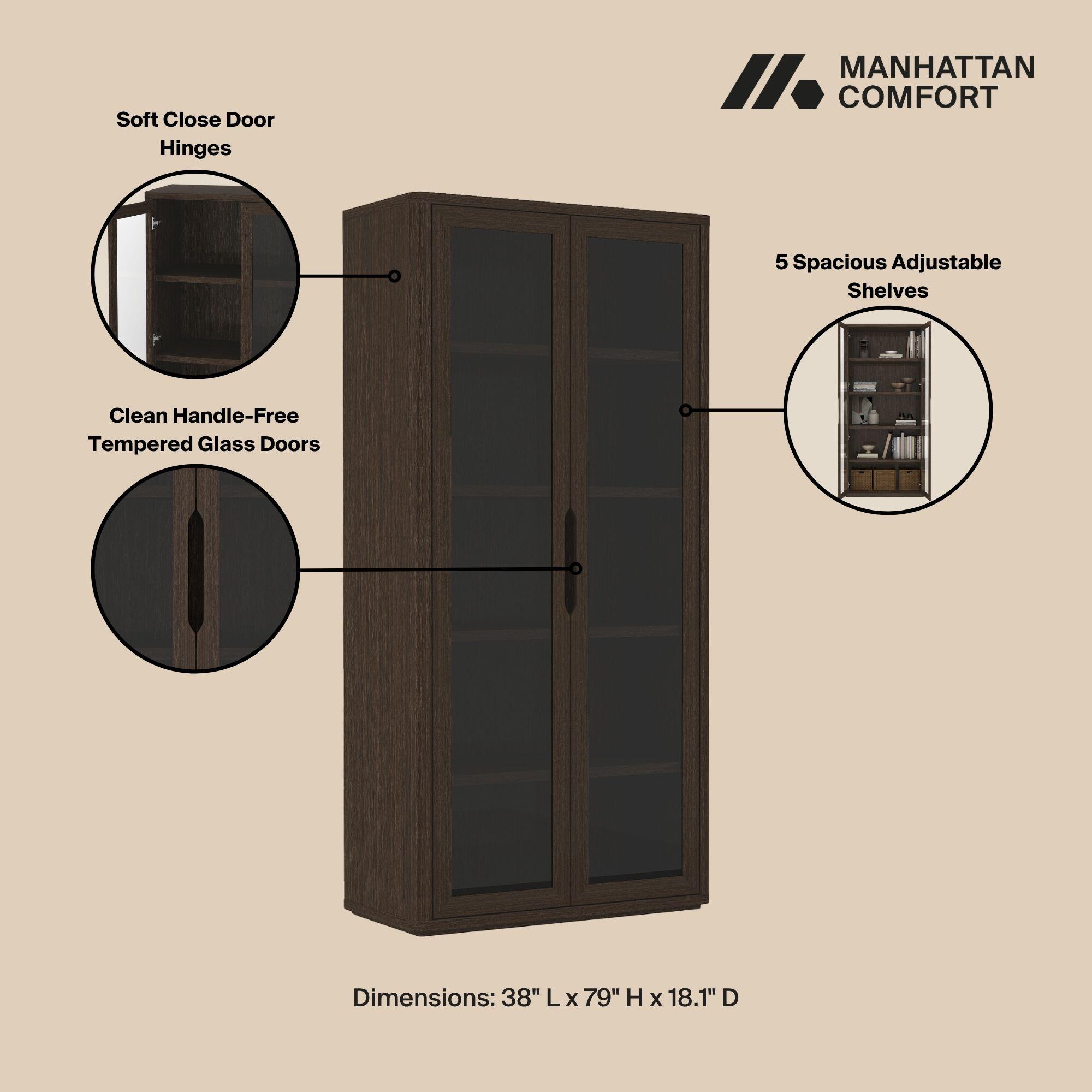 Manhattan Comfort Rivington 79" 5 Shelves Bookcase, Walnut, large