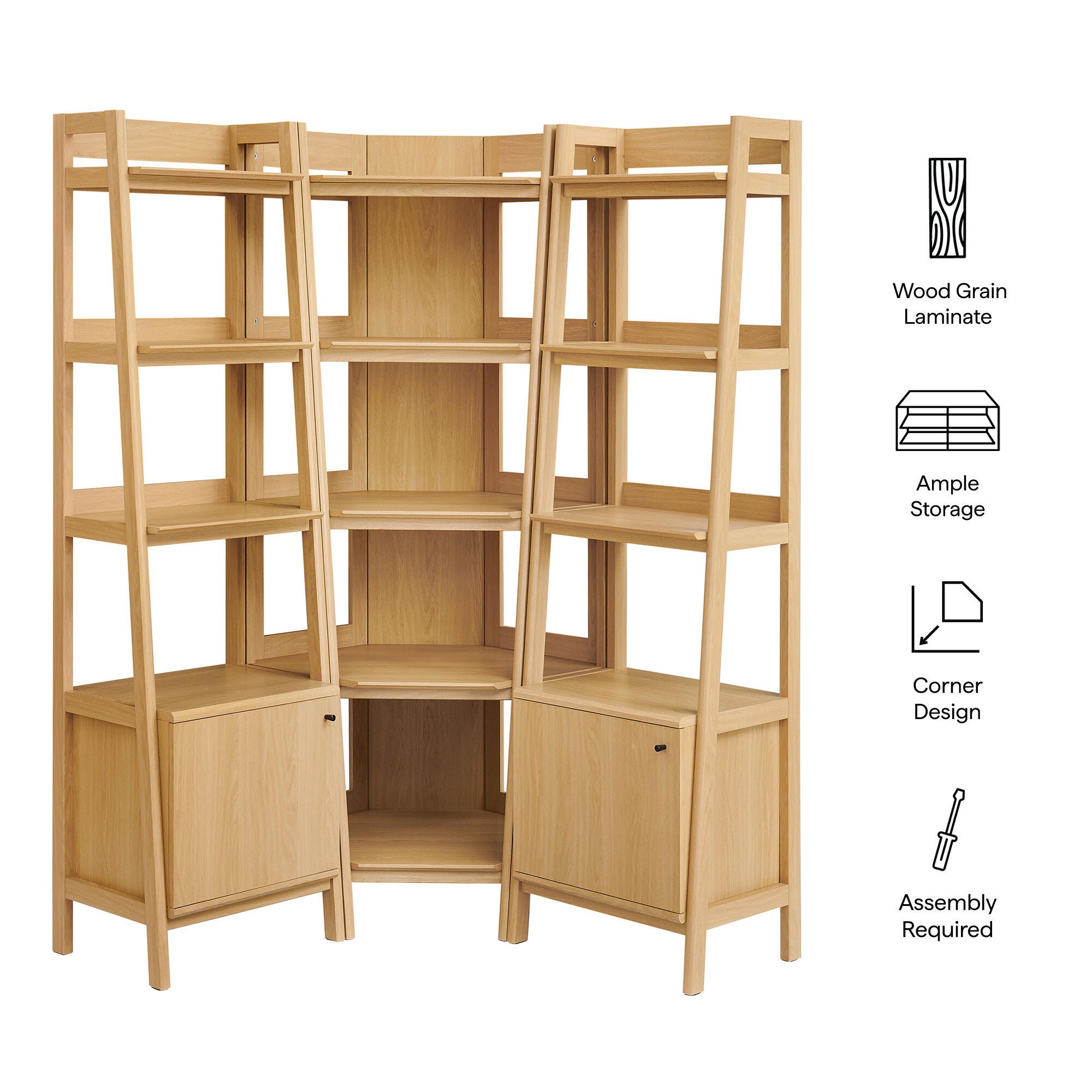 Modway Bixby 71" Corner Narrow Bookshelf Set, , large