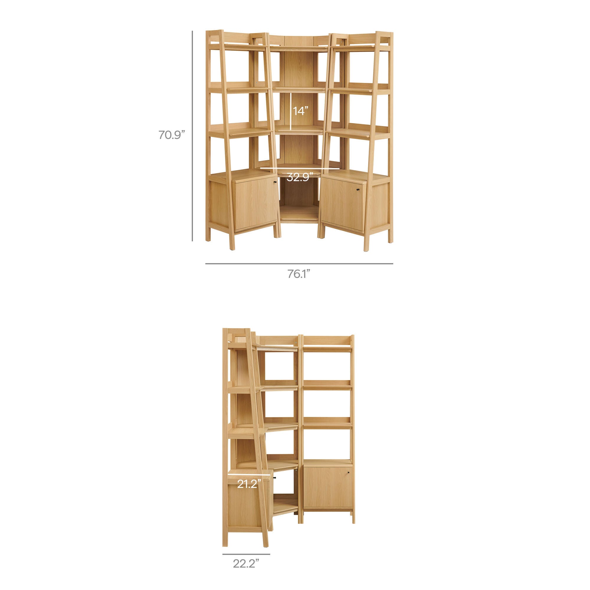 Modway Bixby 71" Corner Narrow Bookshelf Set, , large